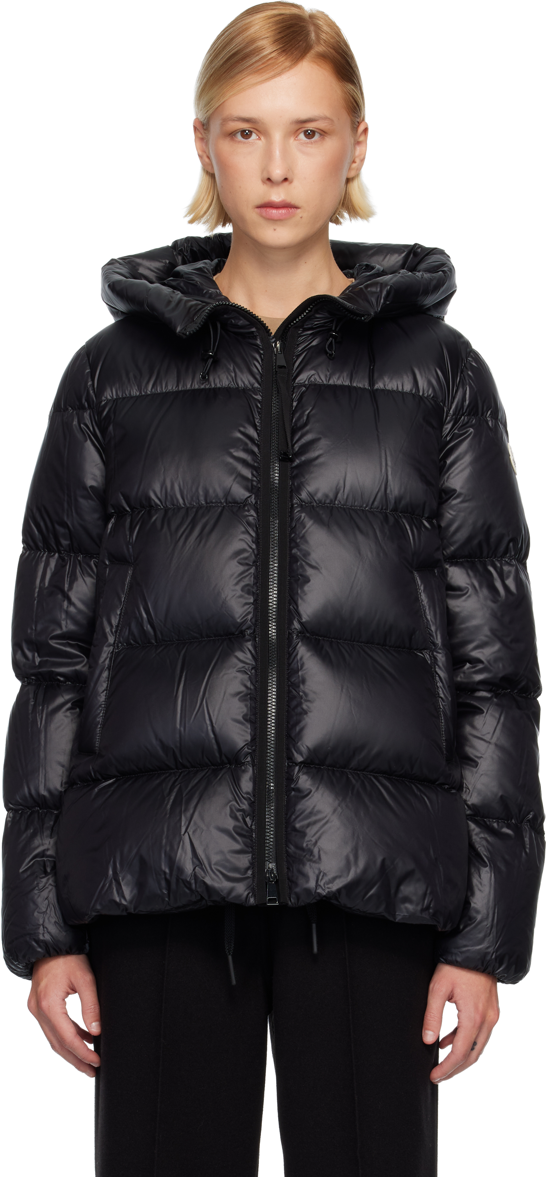 Moncler Black Serittes Hooded Short Down Jacket In Black