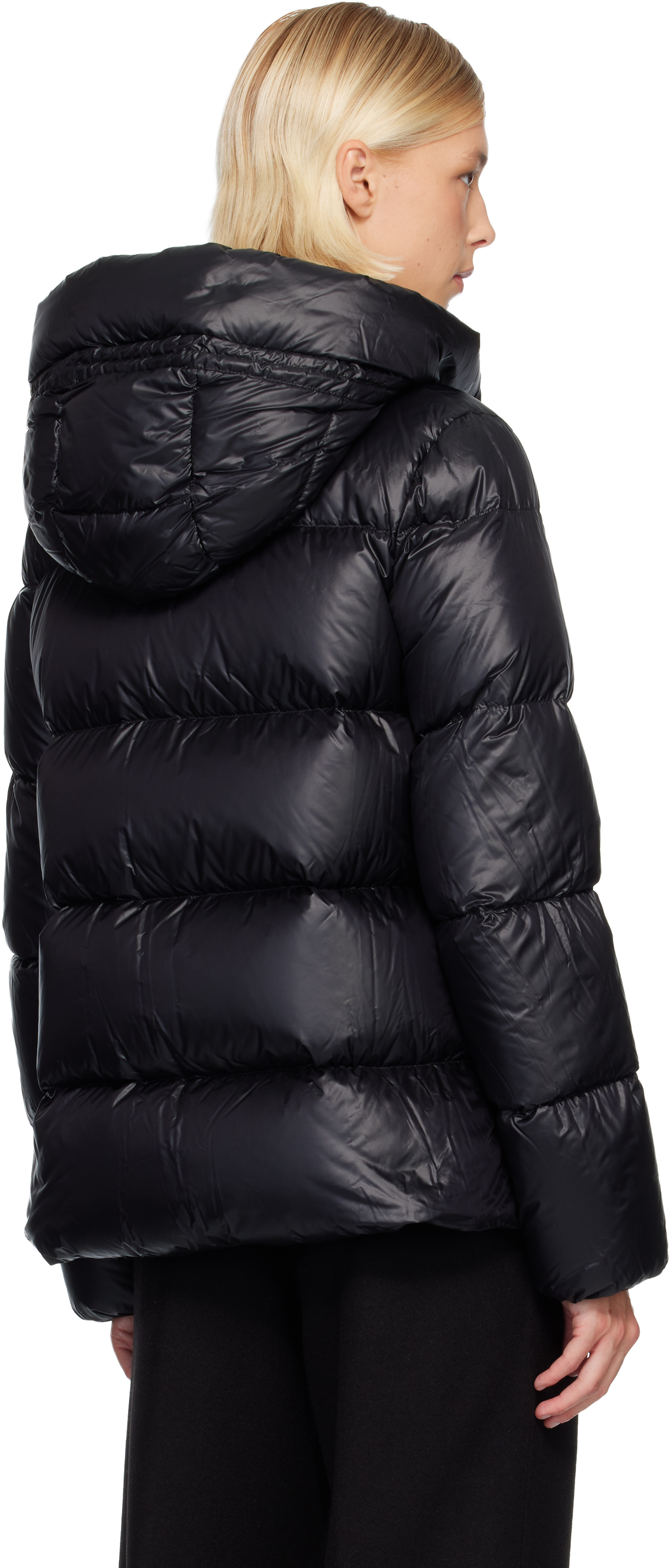 Moncler Black Serittes Hooded Short Down Jacket In Black