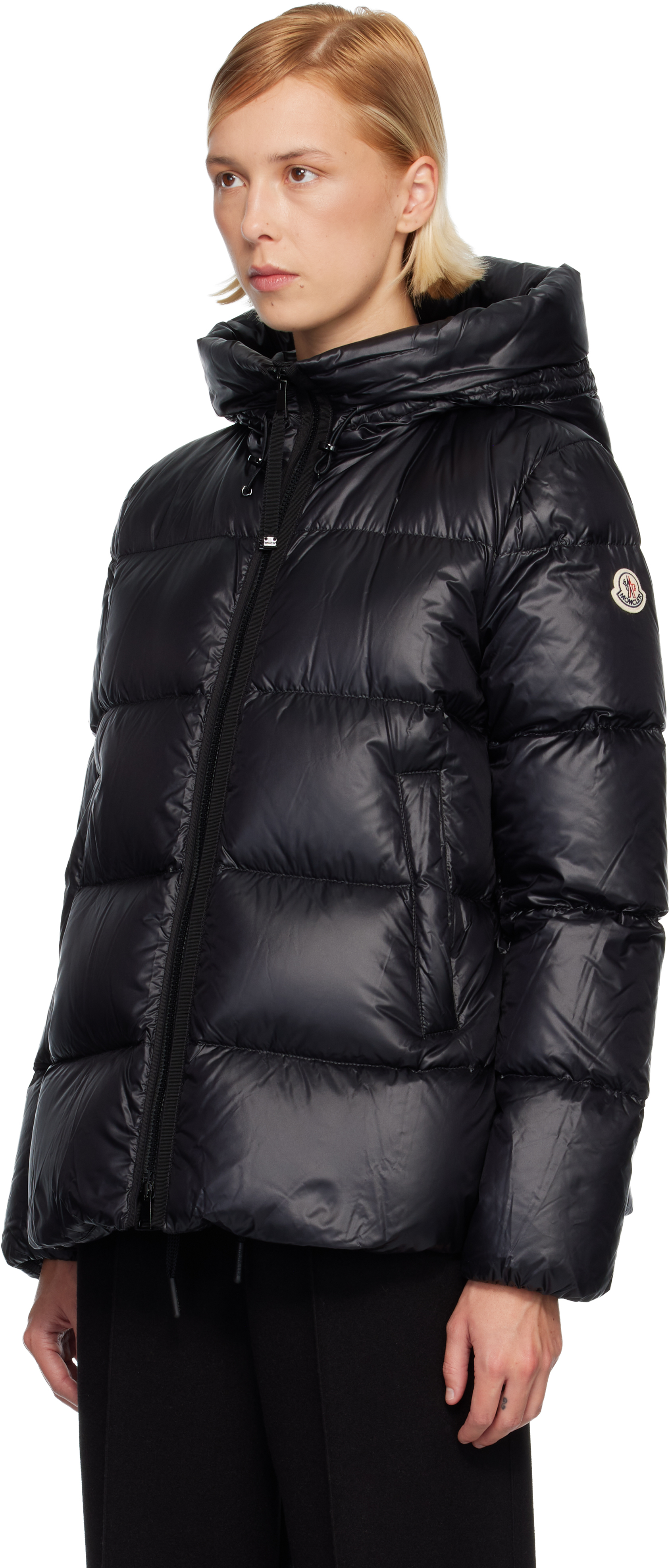 Moncler Black Serittes Hooded Short Down Jacket In Black