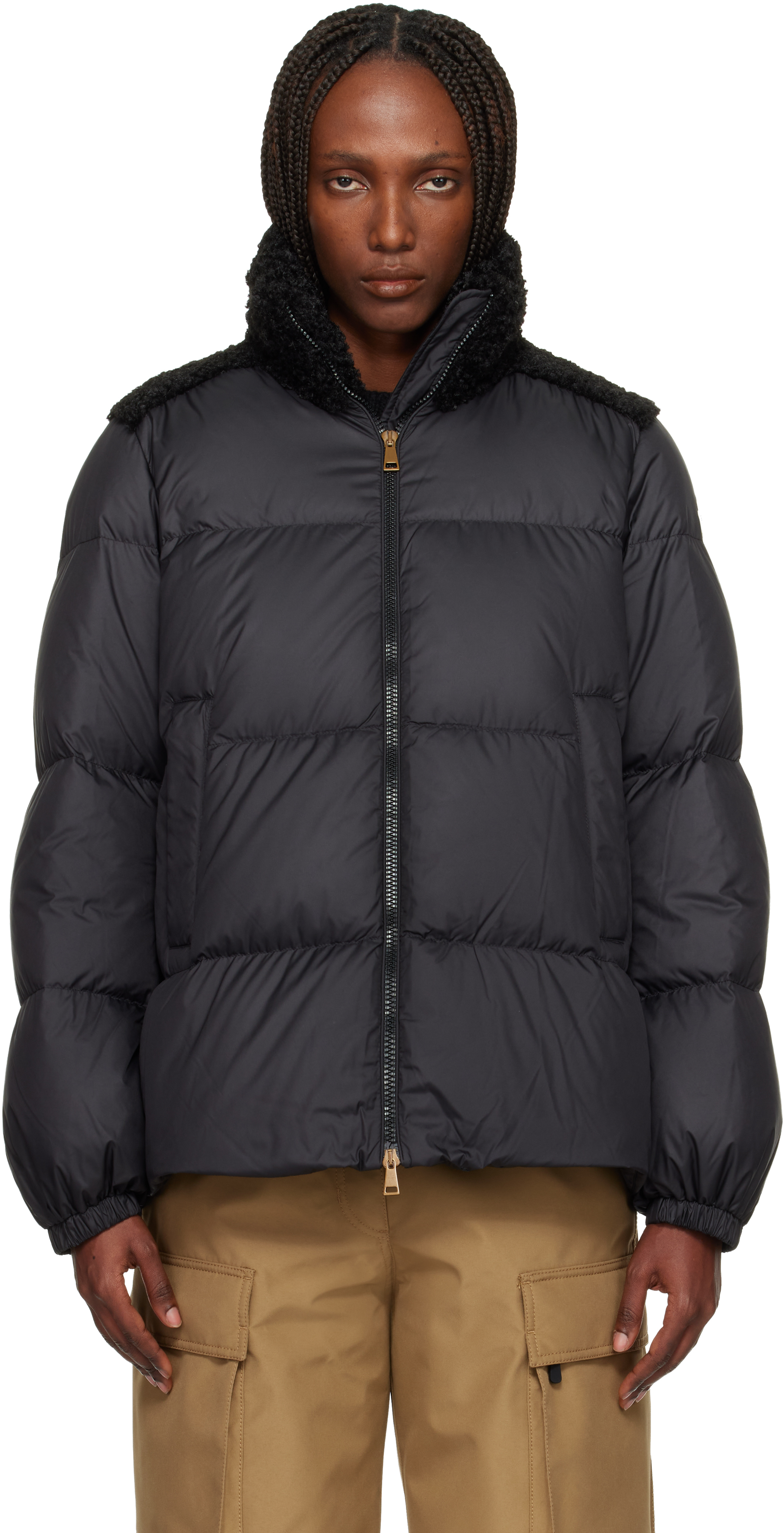 Moncler Black Esnaie Teddy-trimmed Short Down Jacket