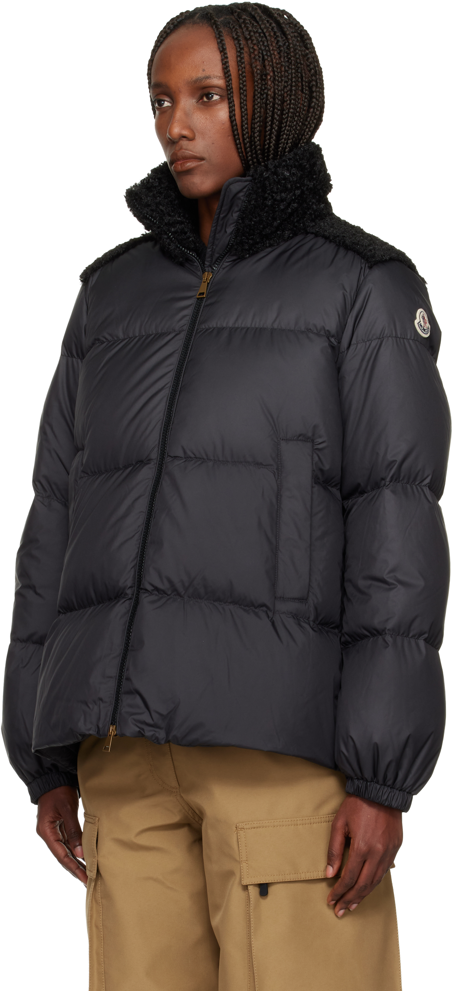 Moncler Black Esnaie Teddy-trimmed Short Down Jacket In Black