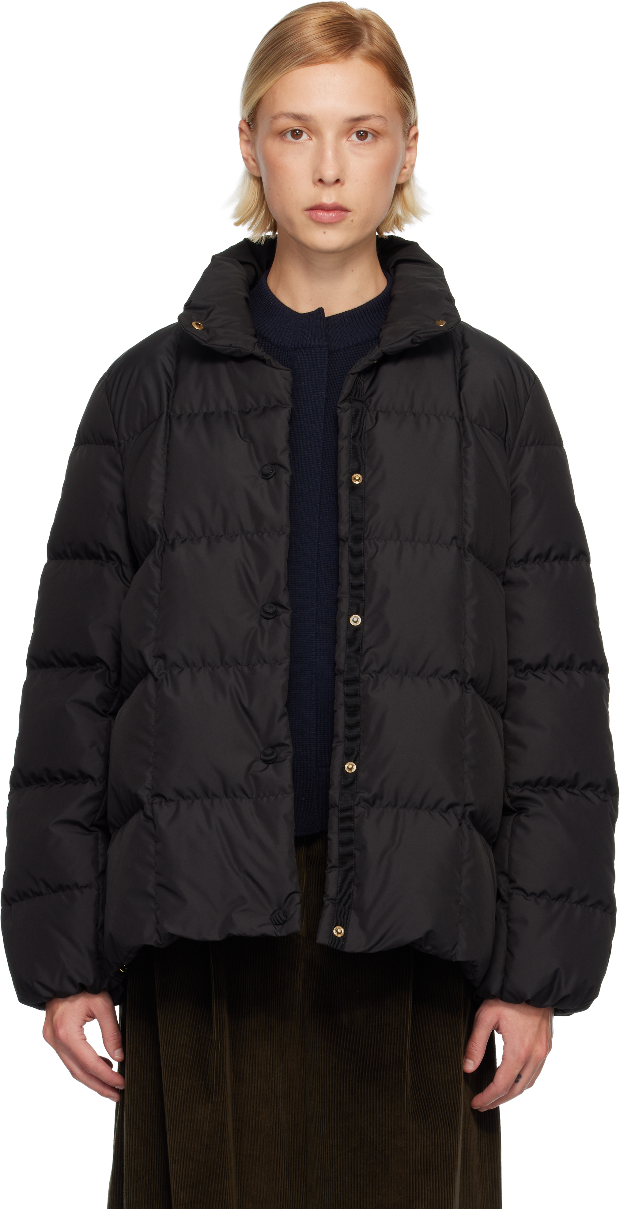 Moncler: Black Cochevinne Square-Quilted Short Down Jacket | SSENSE
