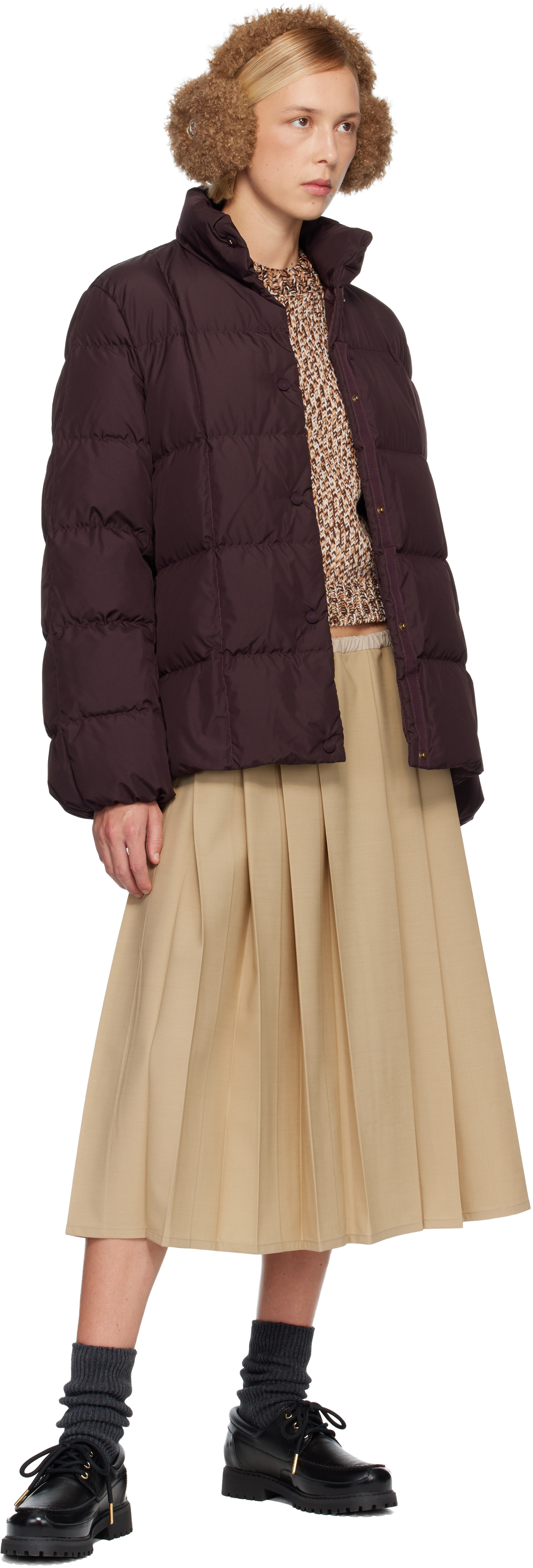 Moncler Burgundy Cochevinne Square-quilted Short Down Jacket In Brown