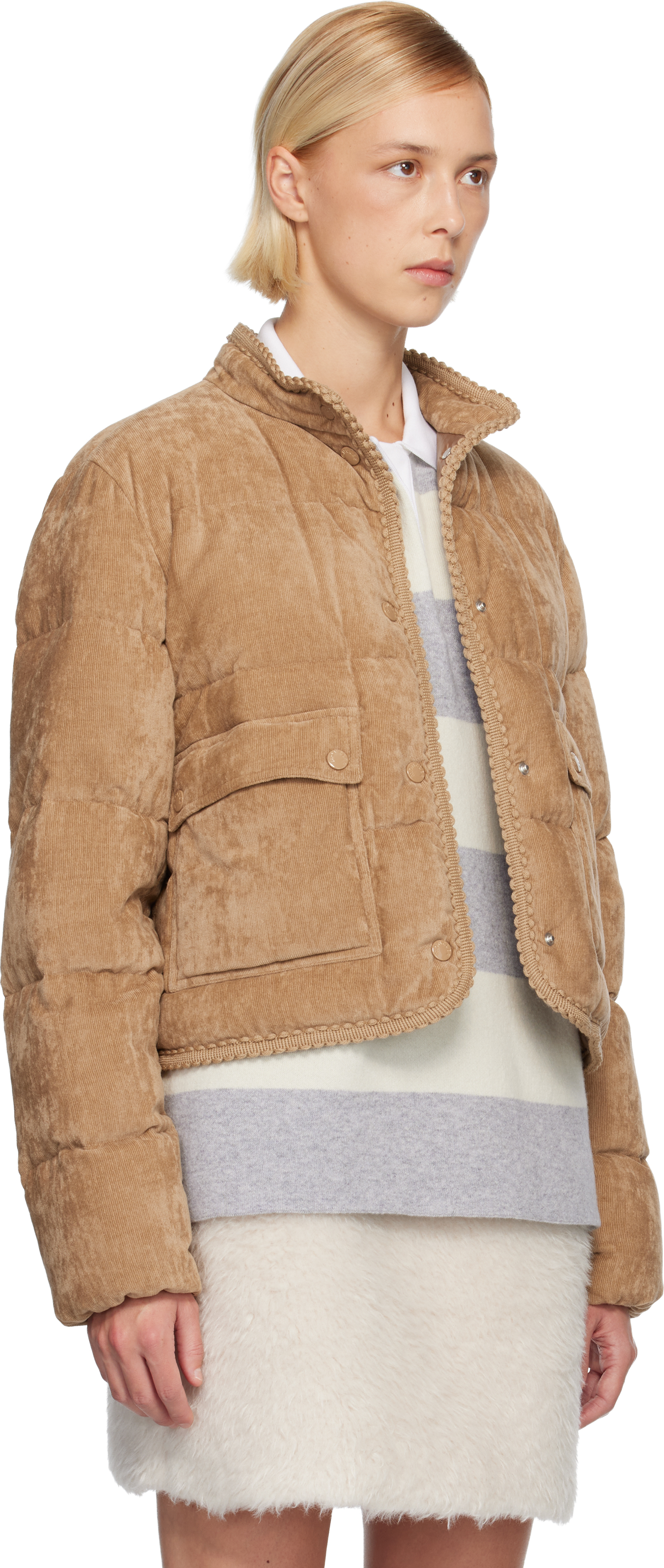 Moncler Essarts Ricrac-trimmed Quilted Padded Down Corduroy Jacket In Brown