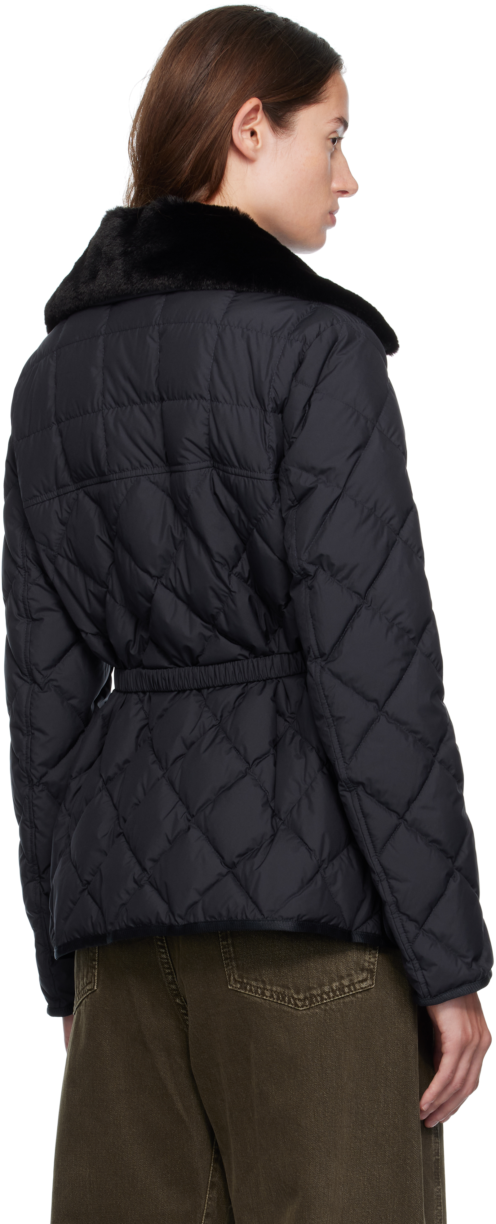 Moncler Navy Cygne Faux Fur-trimmed Short Down Jacket In Black