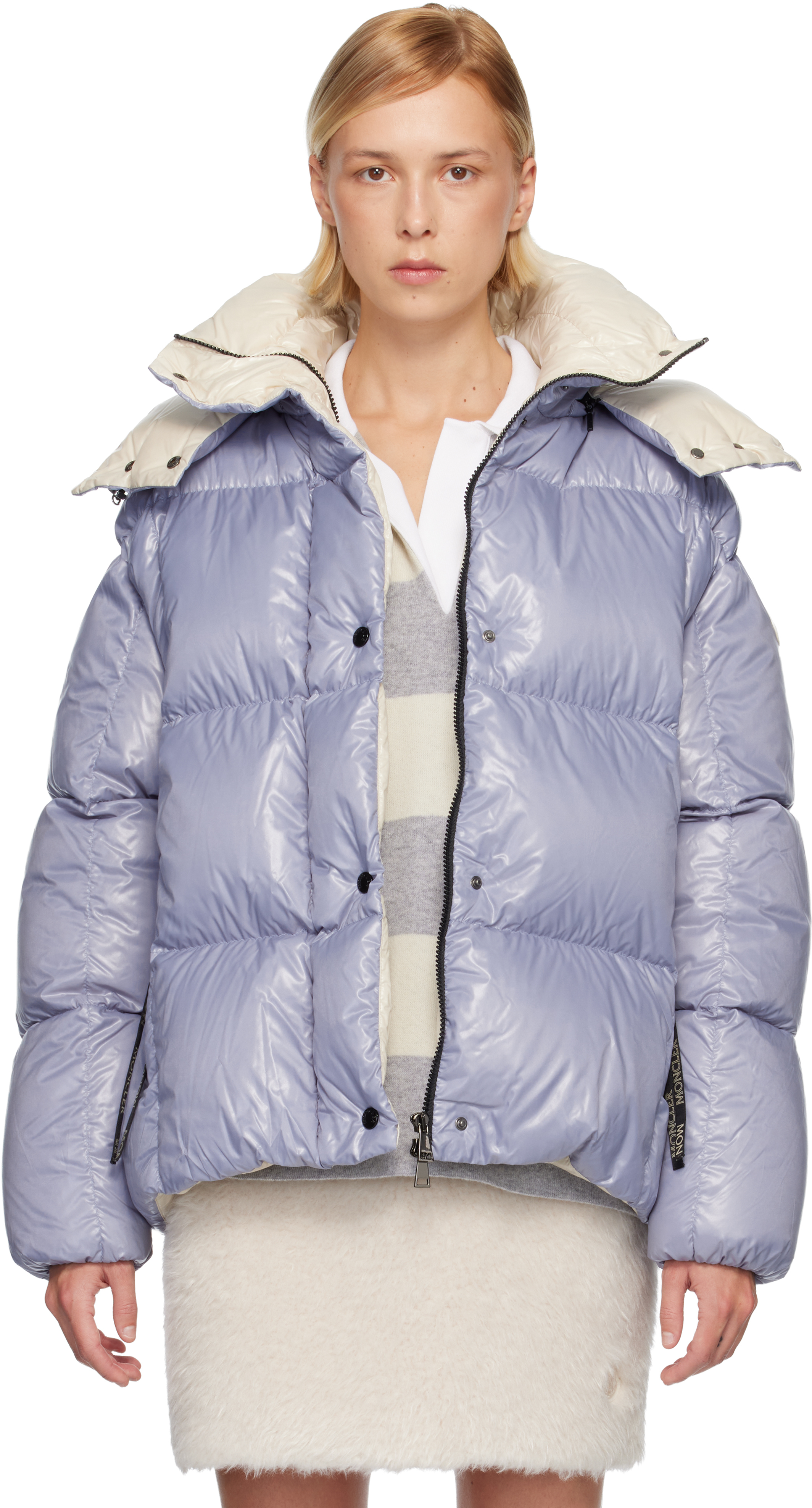 Moncler Blue Parana Hooded Short Down Jacket In Blue