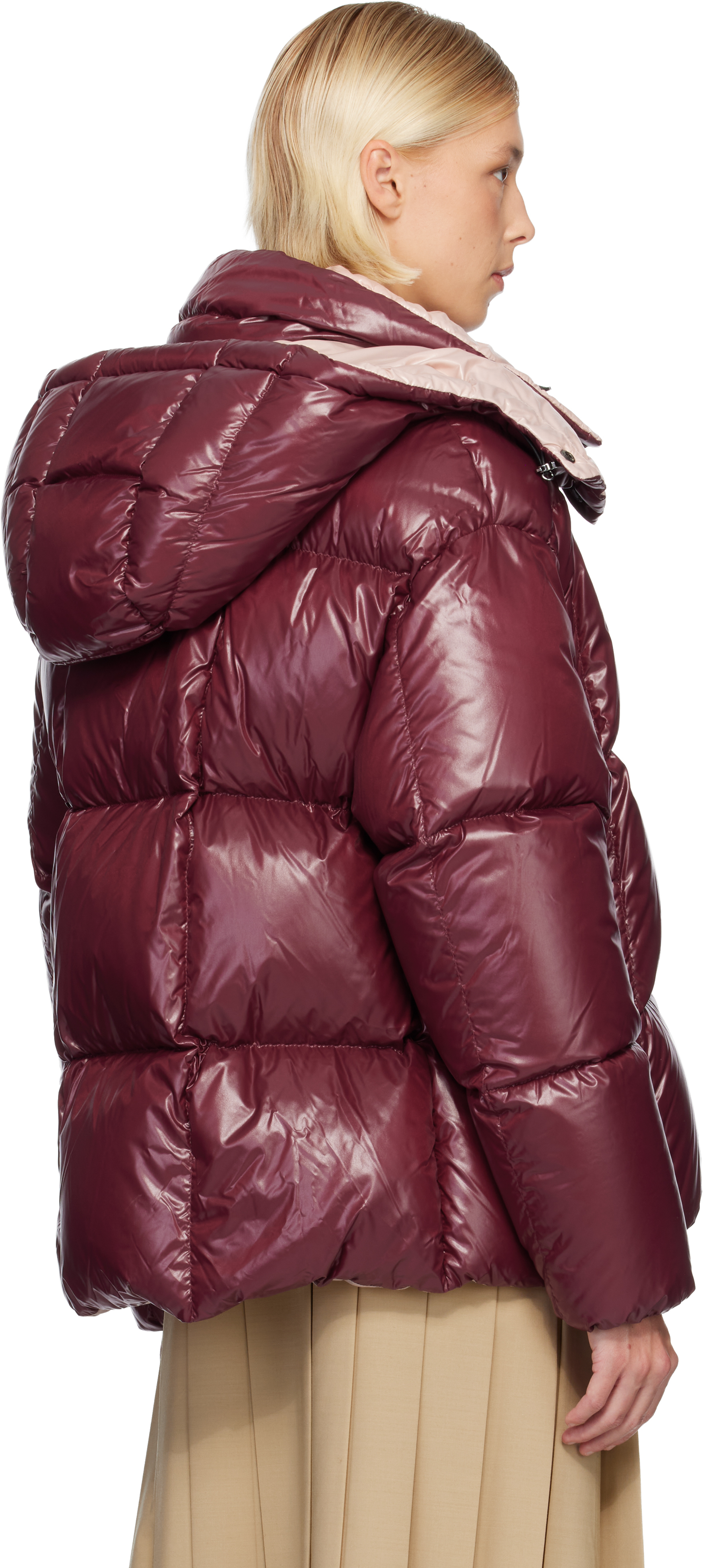 Moncler Pink Parana Hooded Short Down Jacket In Burgundy