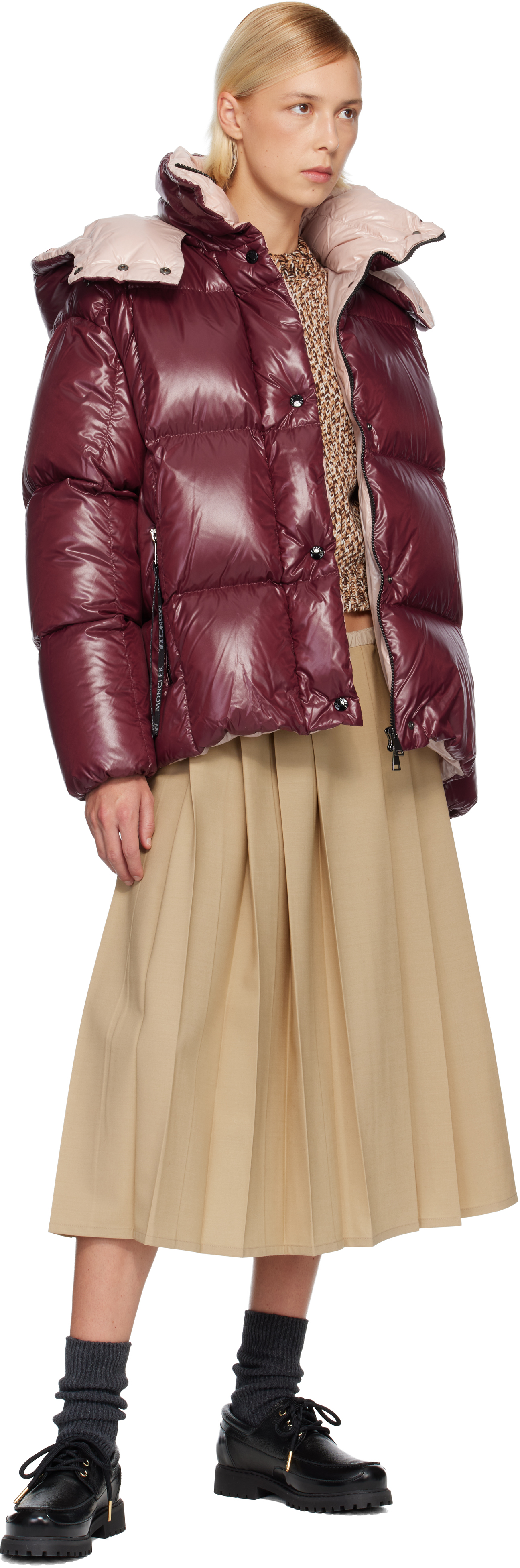 Moncler Pink Parana Hooded Short Down Jacket In Burgundy