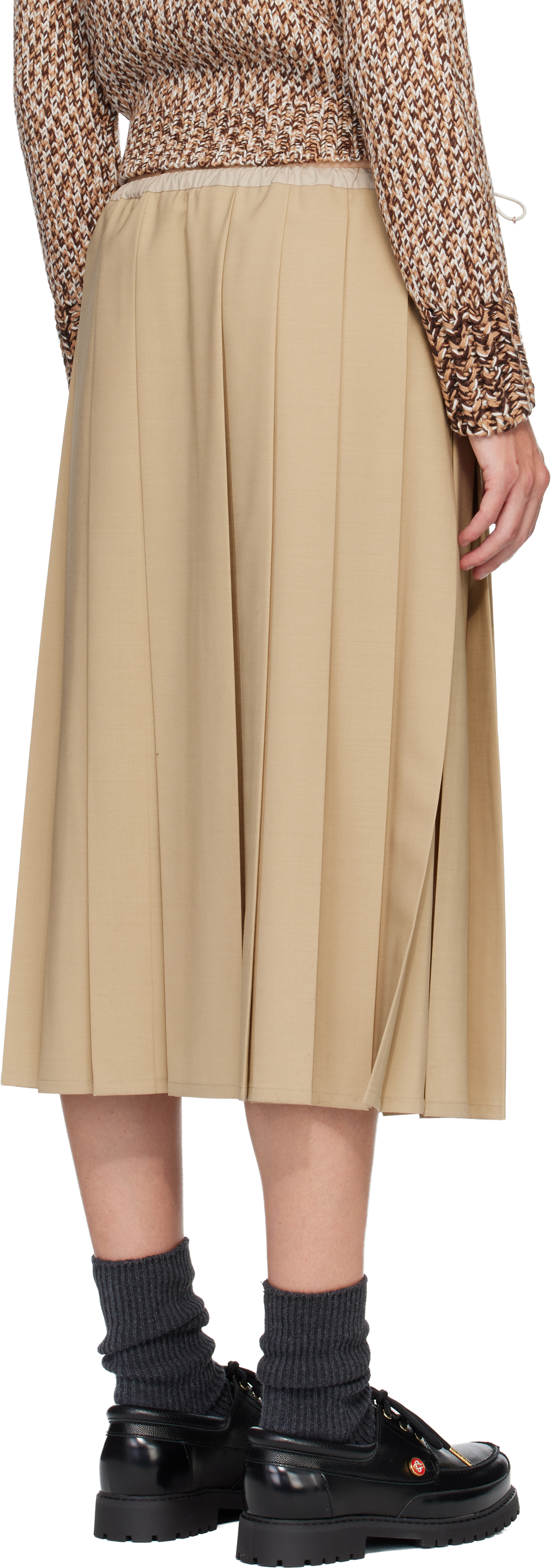 Moncler Beige Pleated Midi Skirt In Neutral