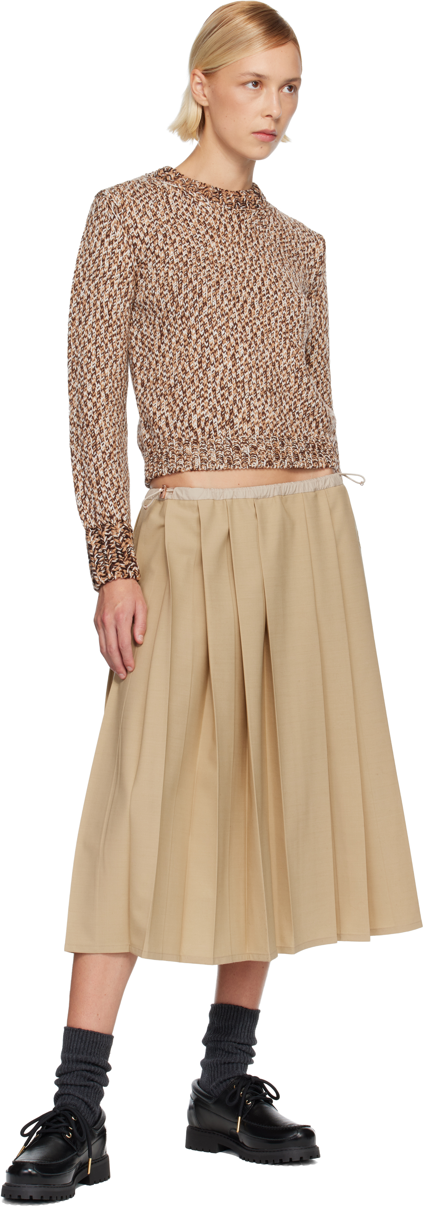 Moncler Beige Pleated Midi Skirt In Neutral