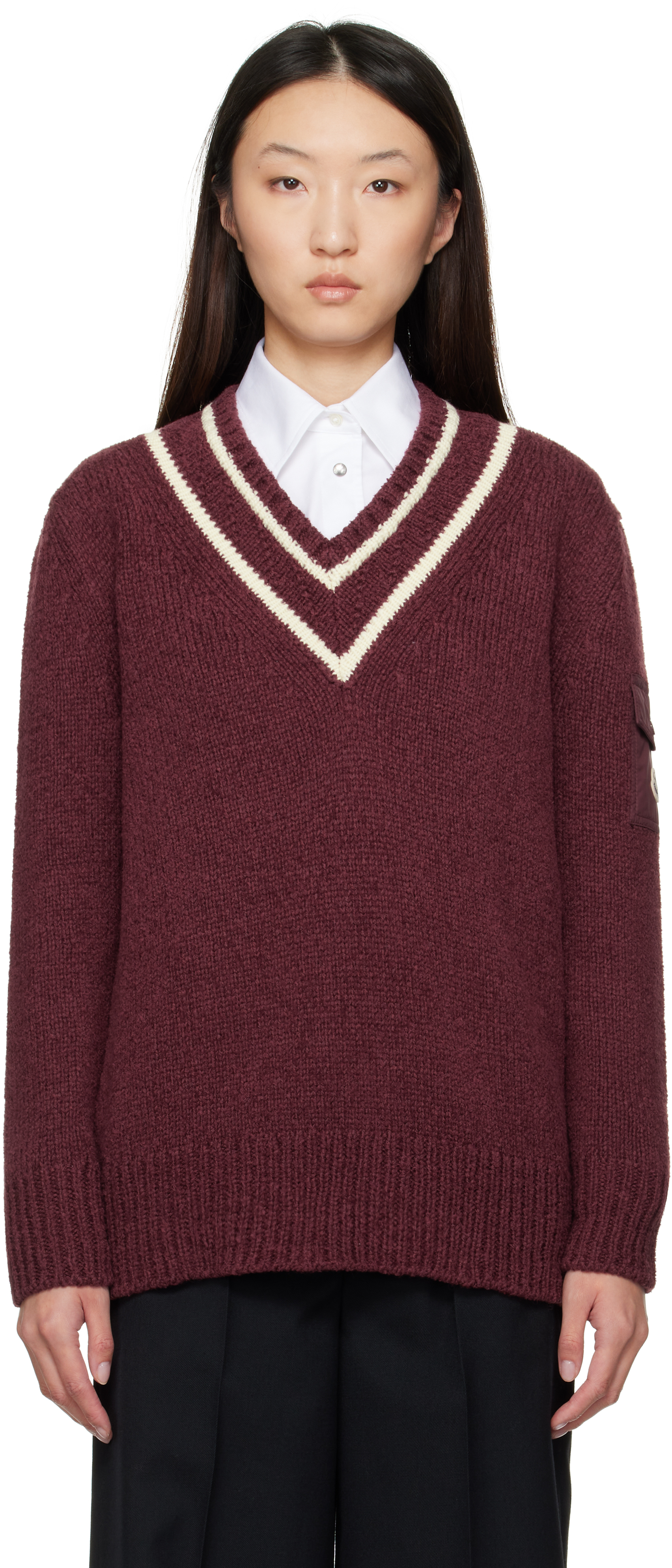 Burgundy Padded V-Neck Sweater
