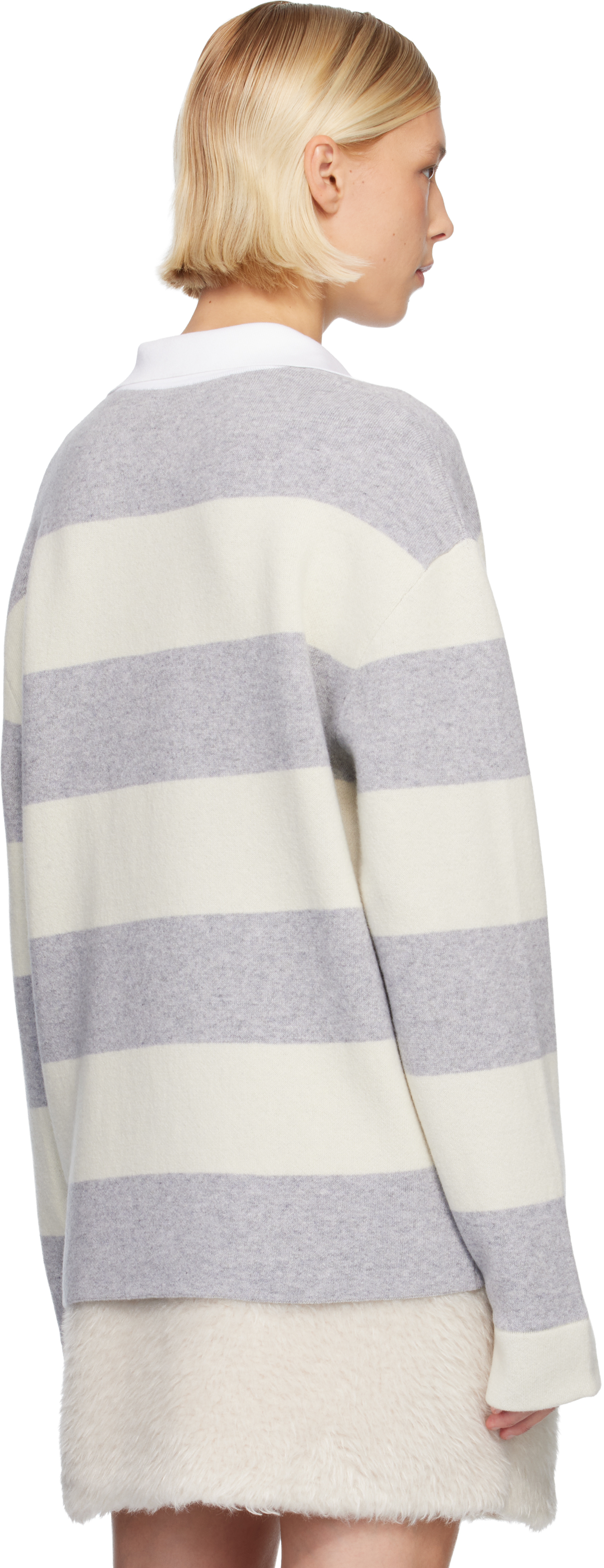 Moncler Gray & Off-white Long Sleeve Polo In Gray