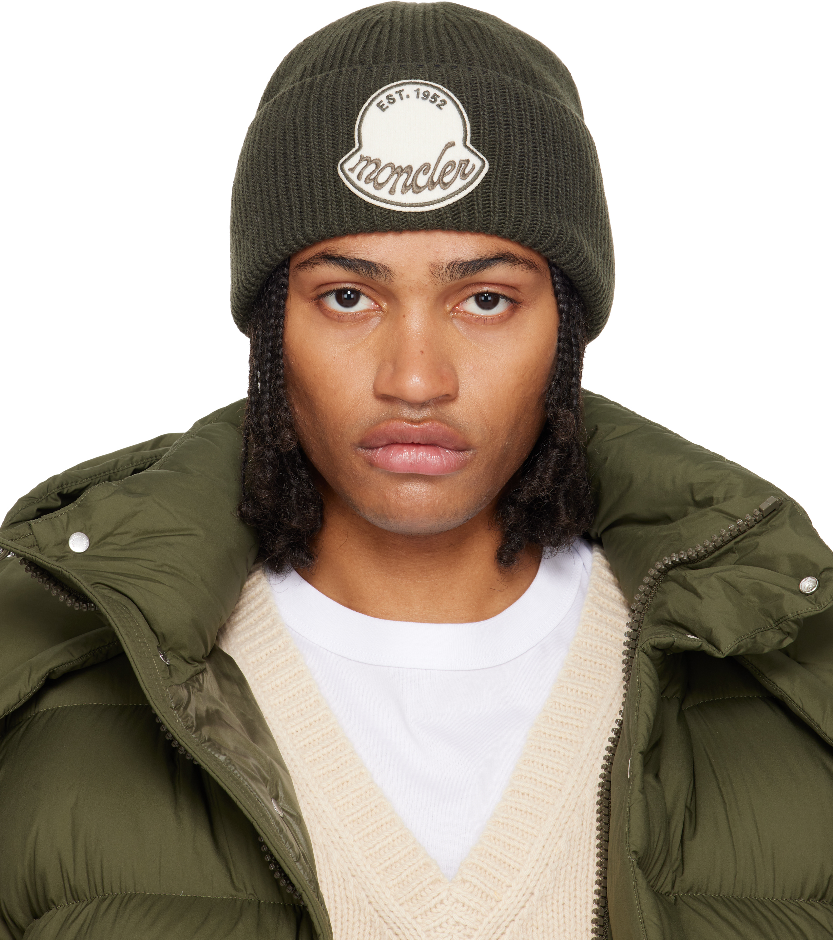 Moncler: Green Virgin Wool Beanie | SSENSE
