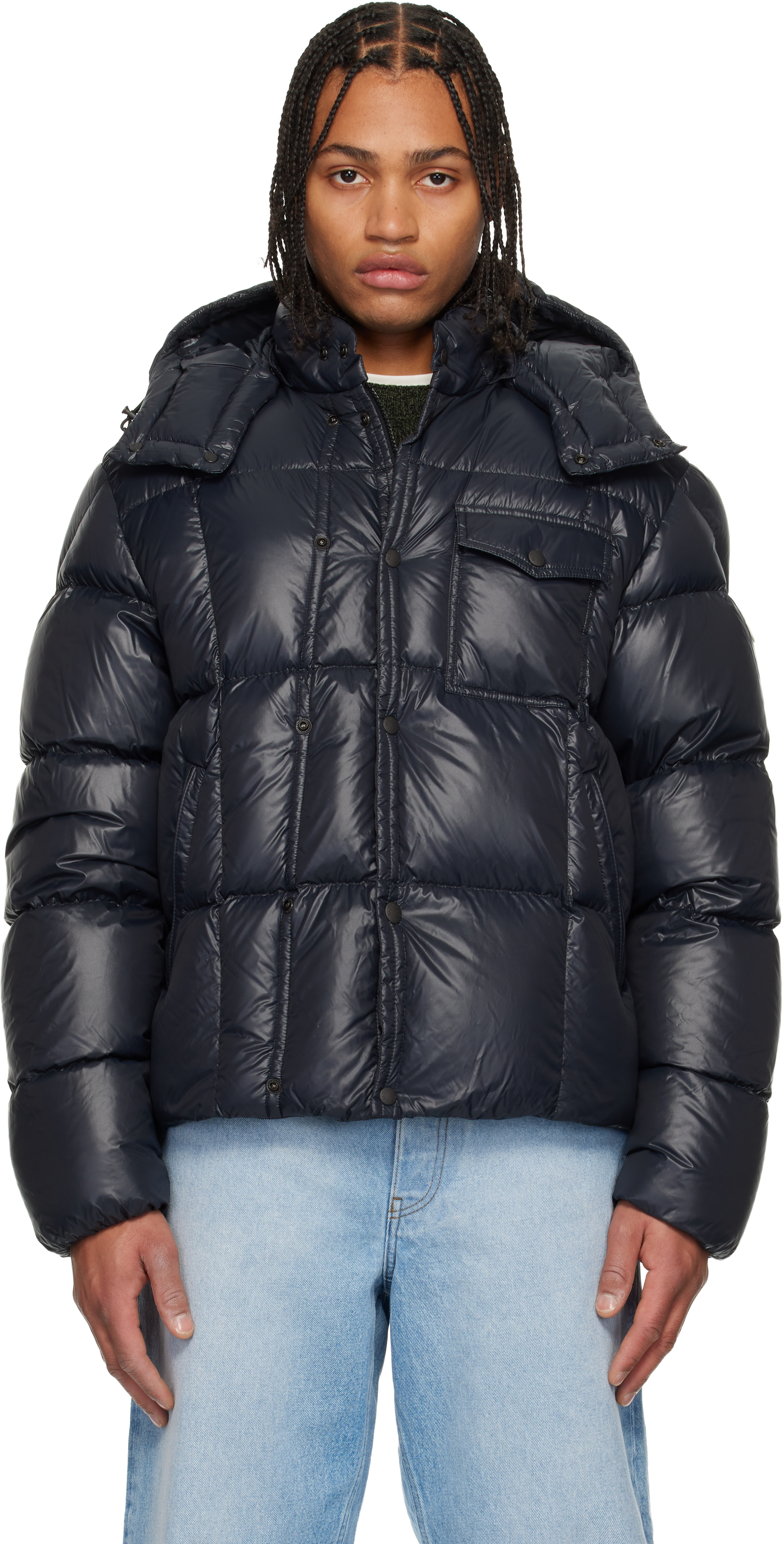 Moncler: ブラック Serfanto フード ショート ダウンジャケット