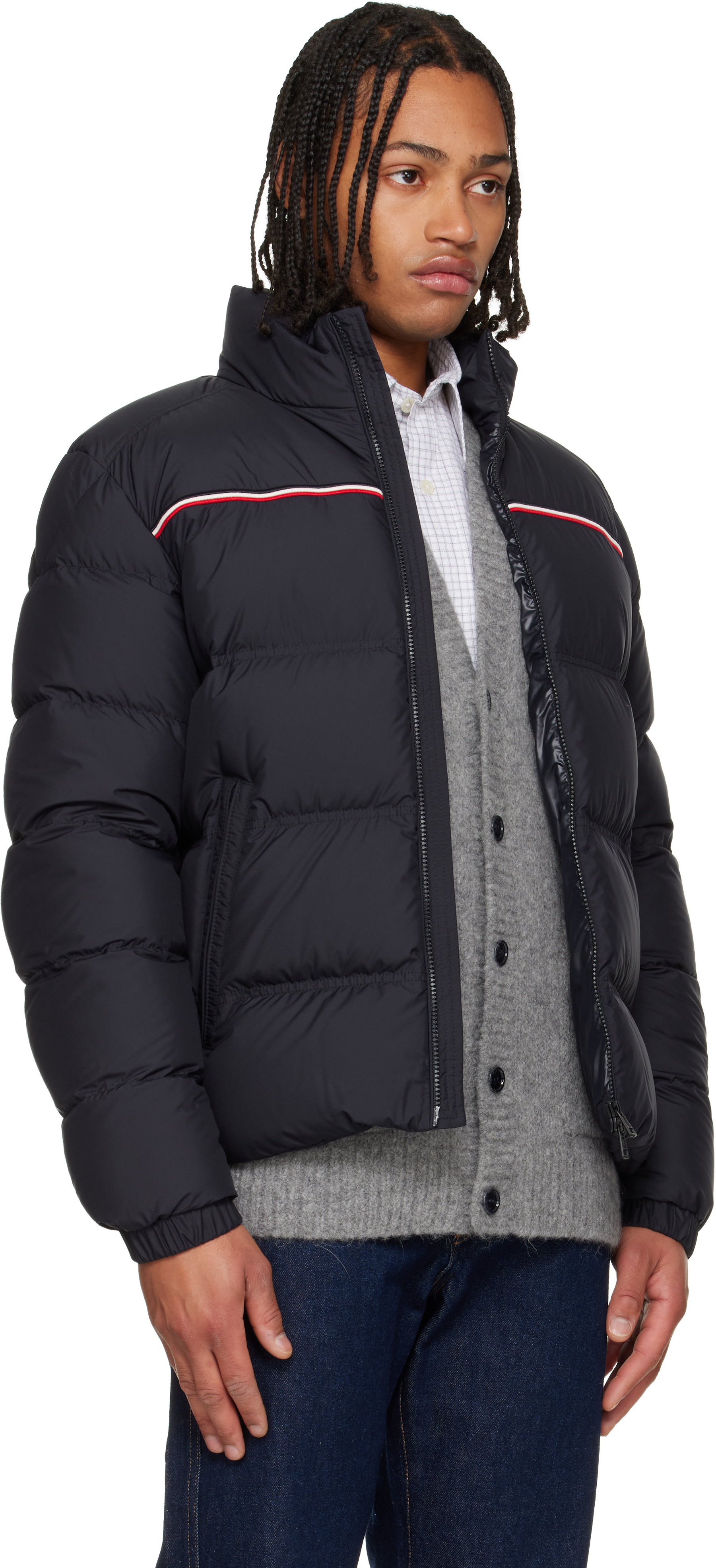 Moncler Puffer Jacket With High Collar And Quilted Design In Blue