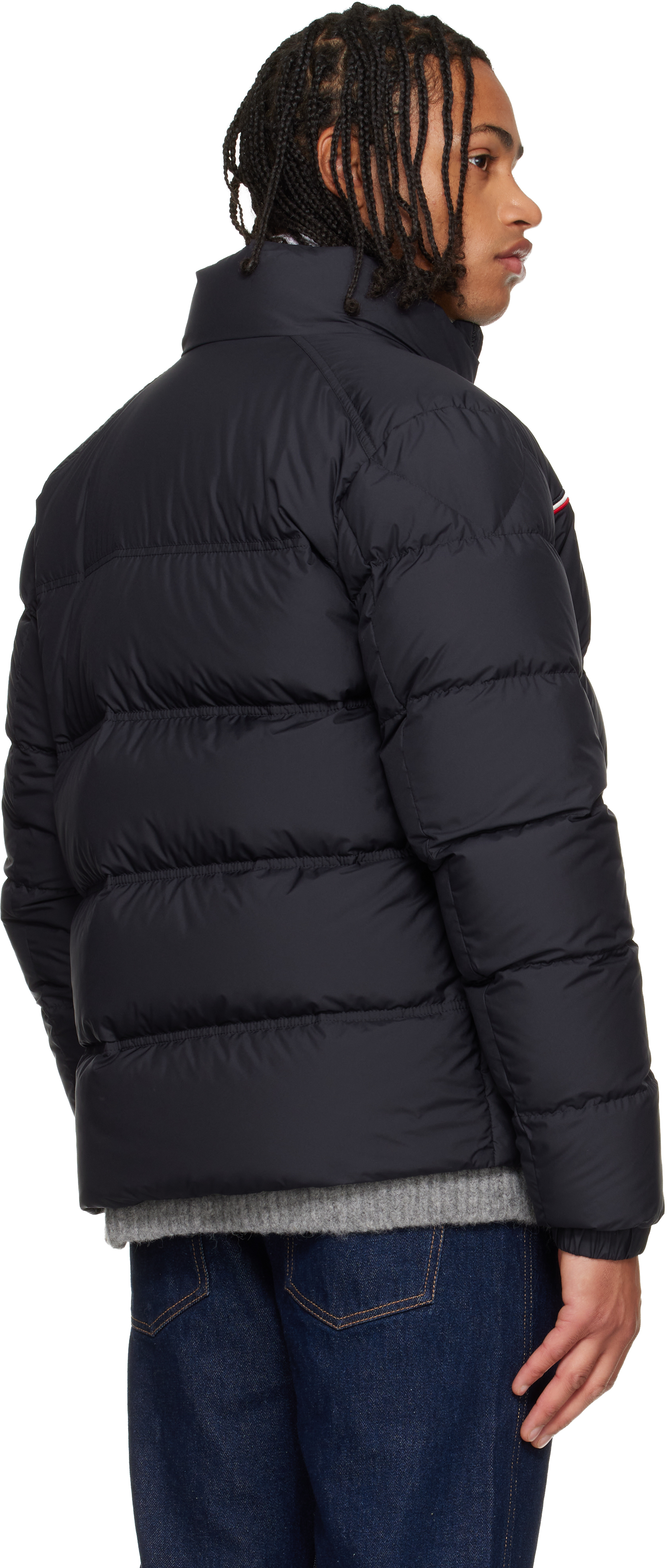 Moncler Puffer Jacket With High Collar And Quilted Design In Blue