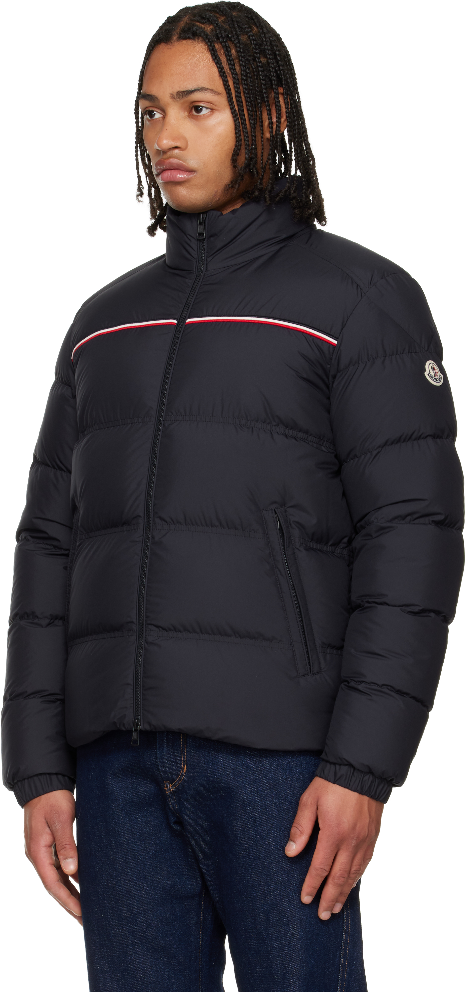 Moncler Puffer Jacket With High Collar And Quilted Design In Blue