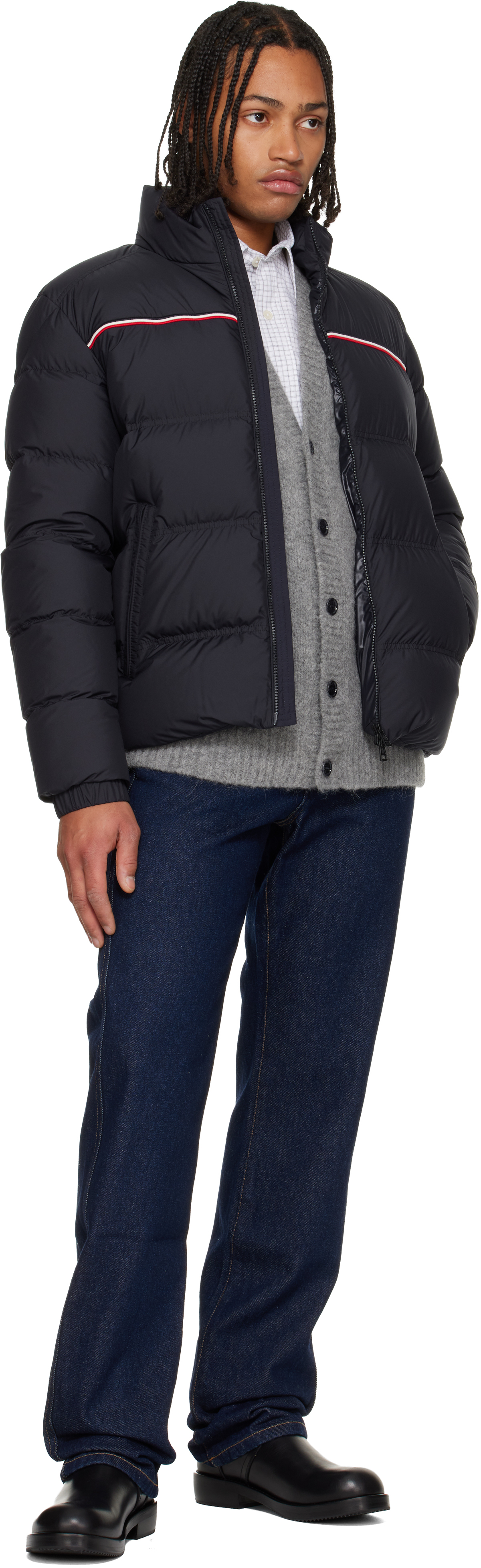 Moncler Puffer Jacket With High Collar And Quilted Design In Blue