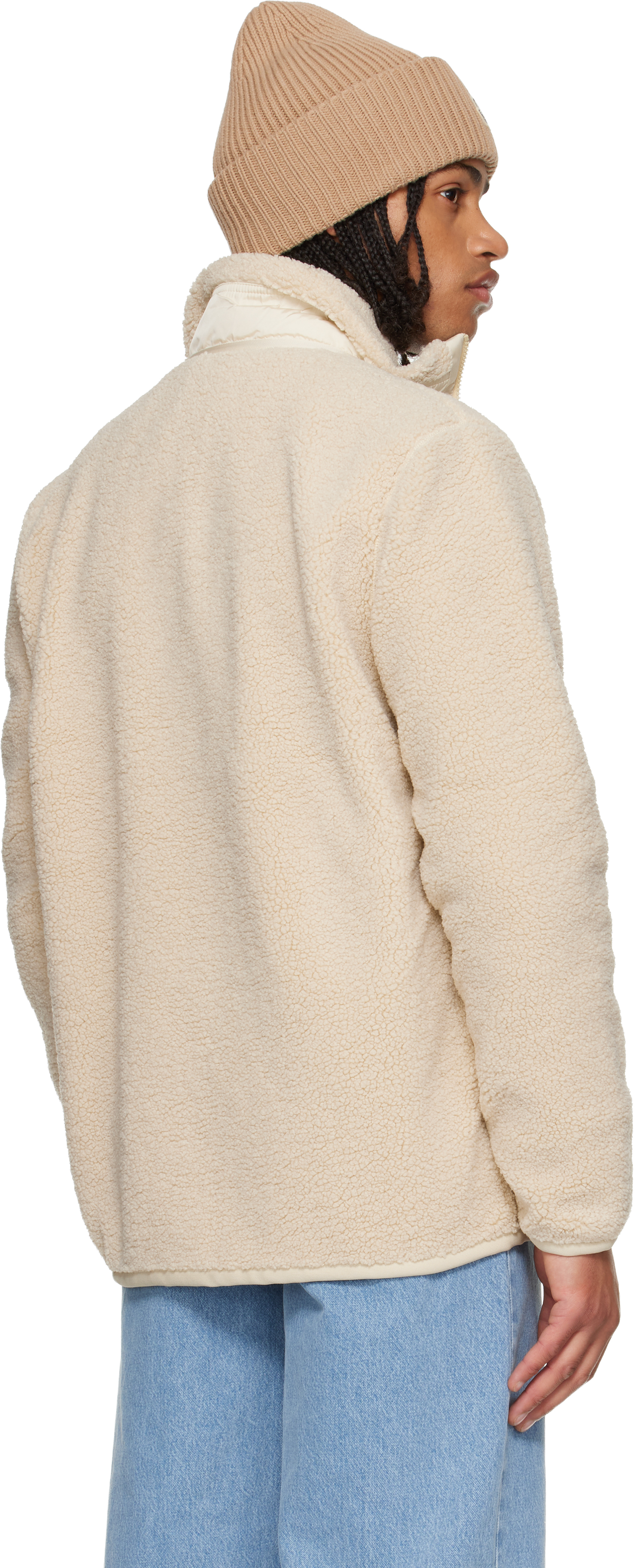 Moncler Teddy-effect Fleece Sweatshirt With Zip And Pocket In Nude