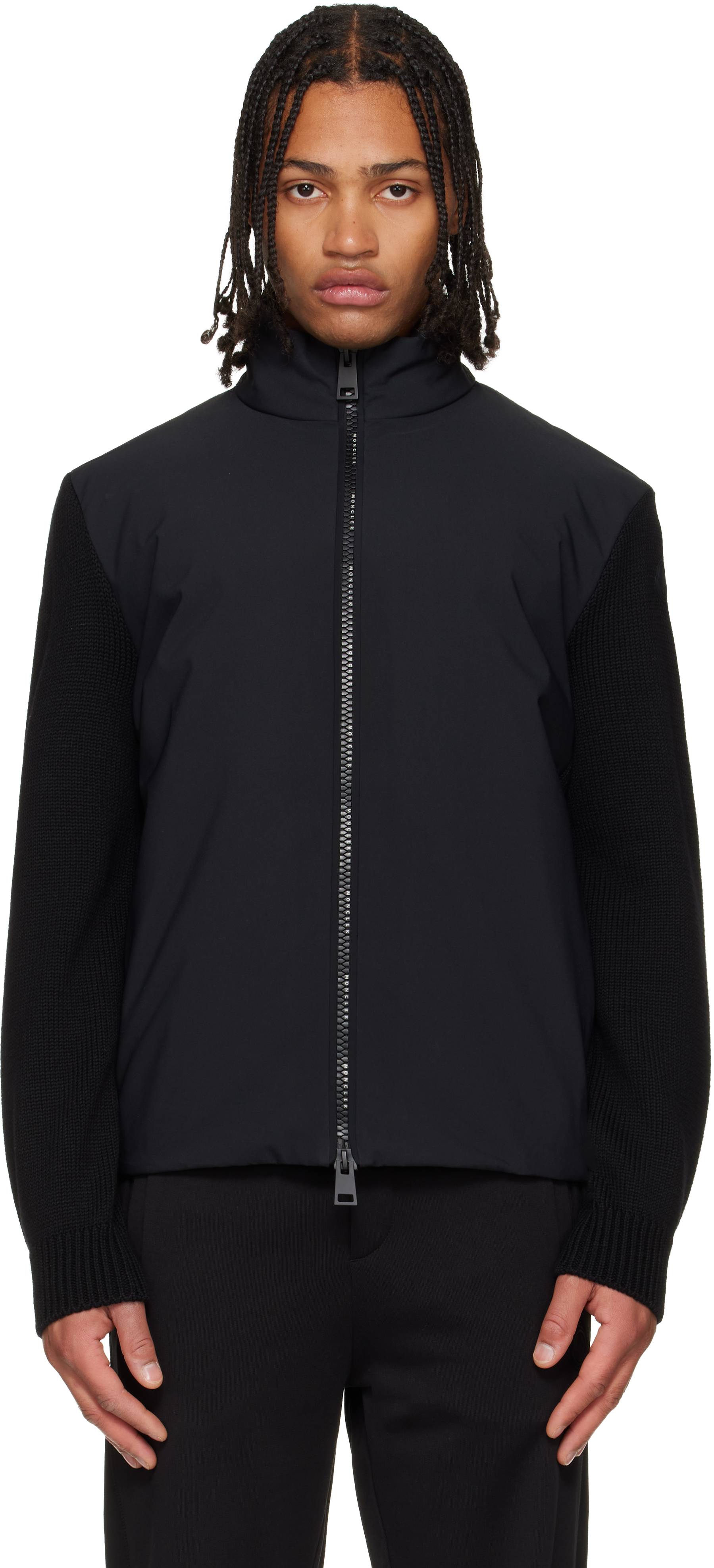 Moncler Long-sleeve Zip-up Cardigan In Black