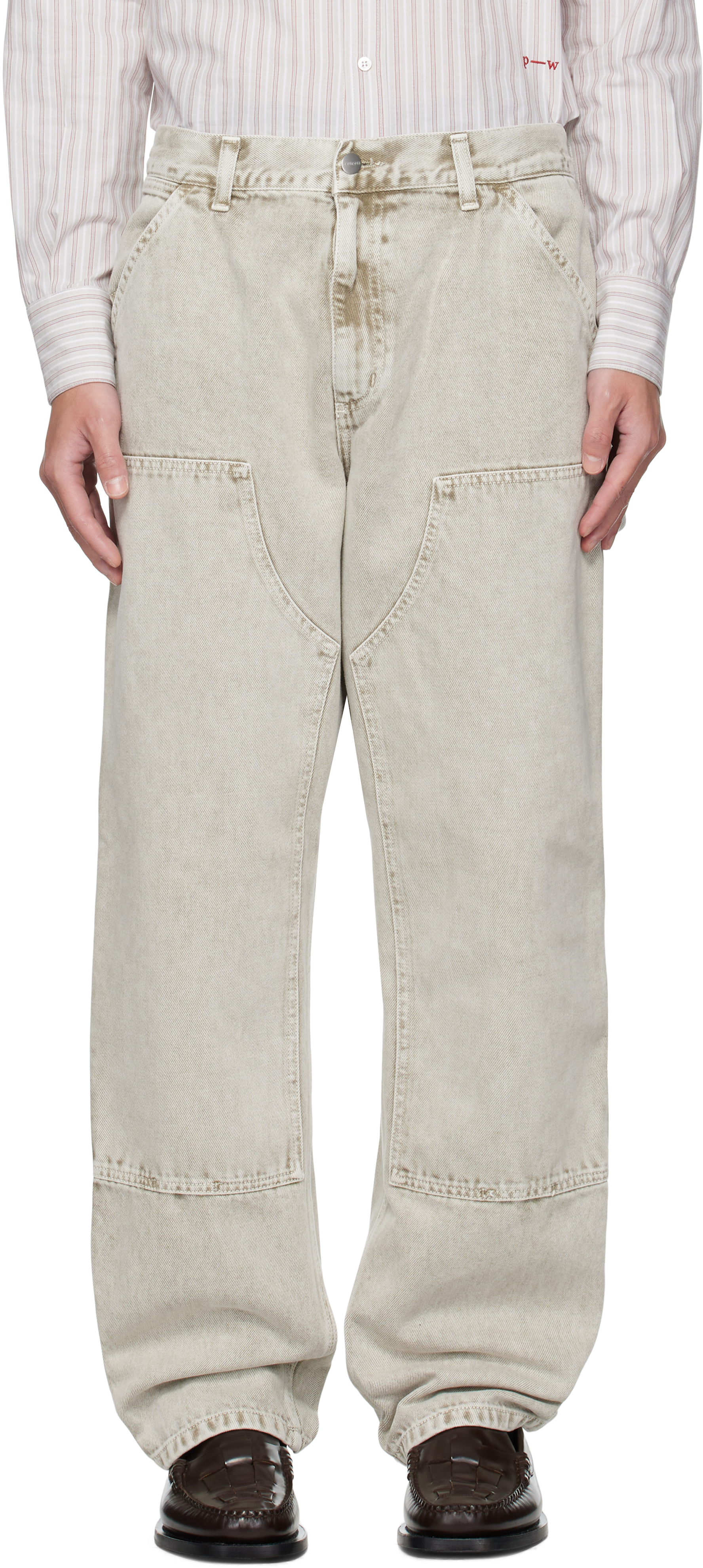 Carhartt Ip Mens Opuntia Double Knee Multi-pockets Denim Trousers In White