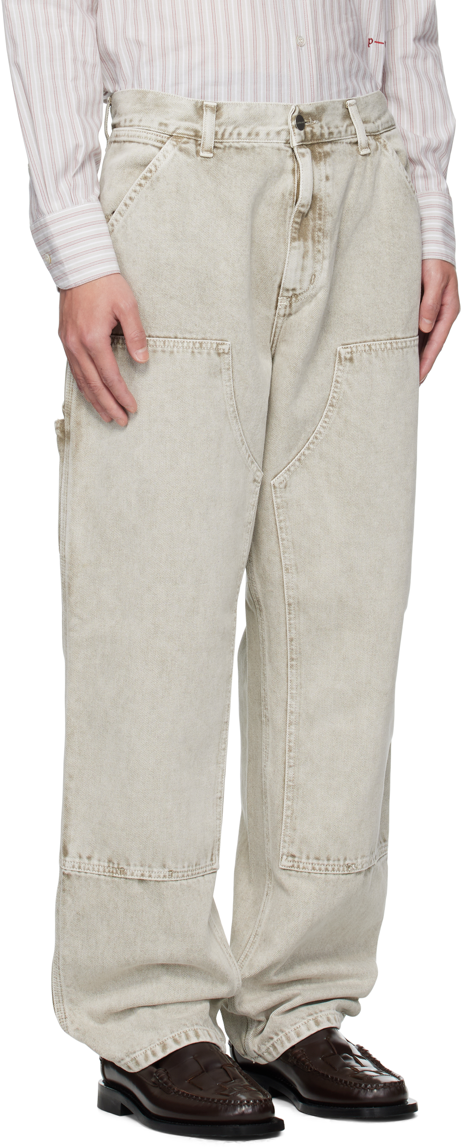 Carhartt Ip Mens Opuntia Double Knee Multi-pockets Denim Trousers In White