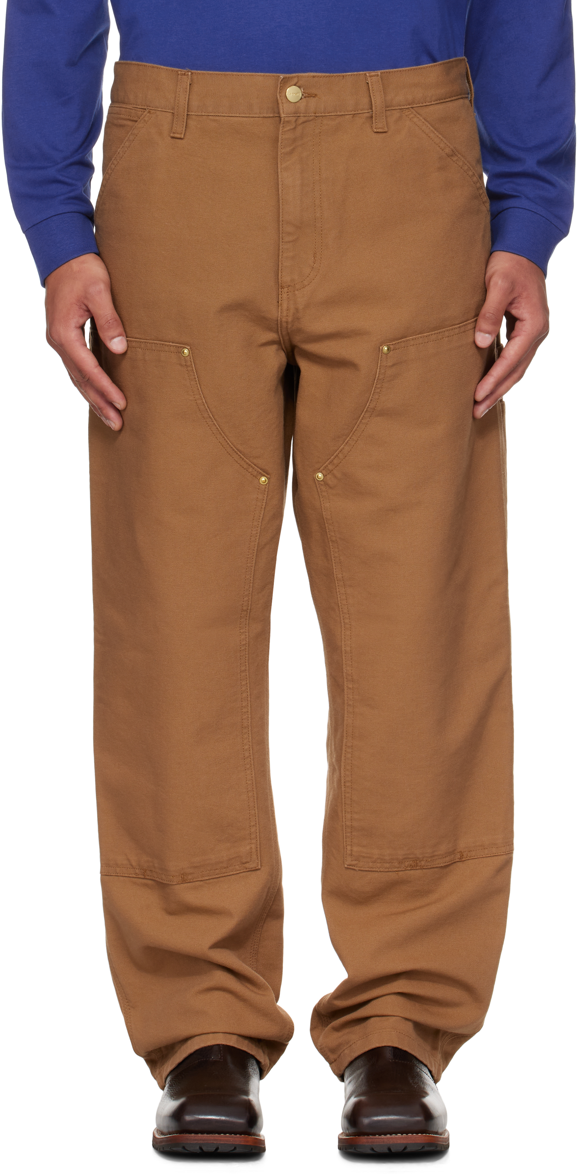 Carhartt Tan Double Knee Trousers In Orange