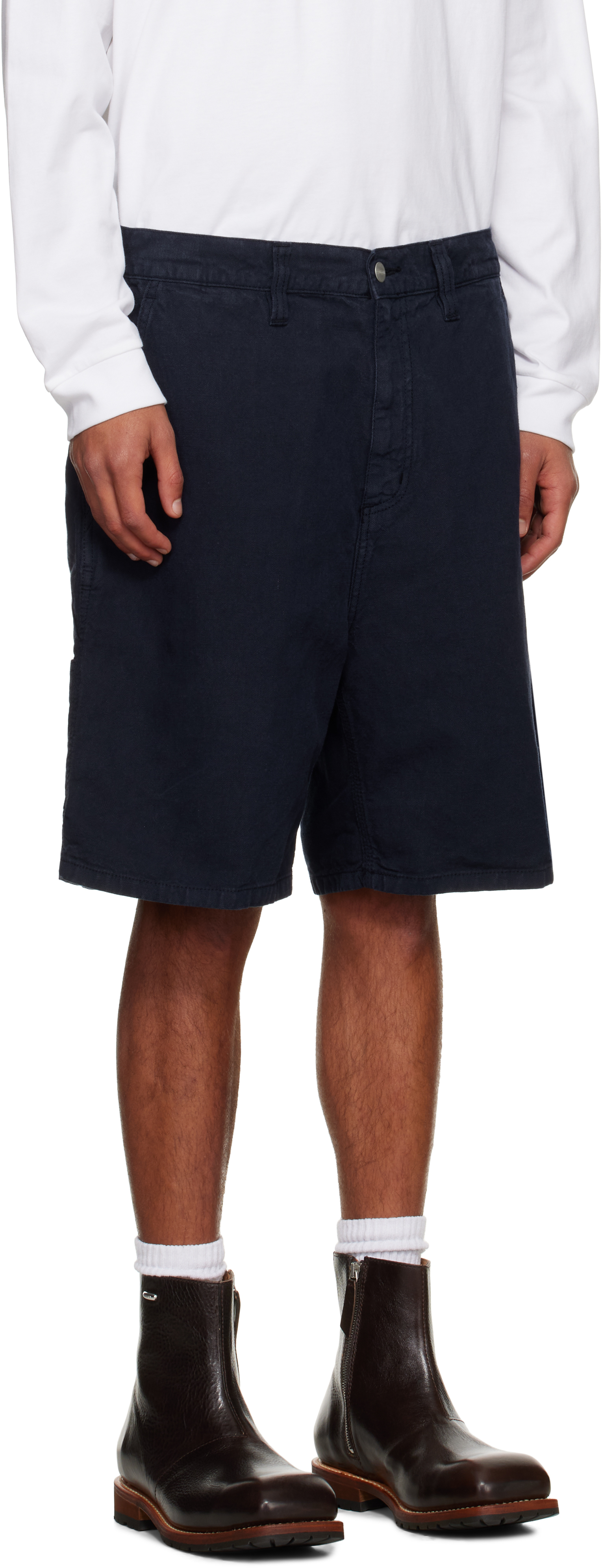 Carhartt Navy Walter Single Knee Shorts In Blue