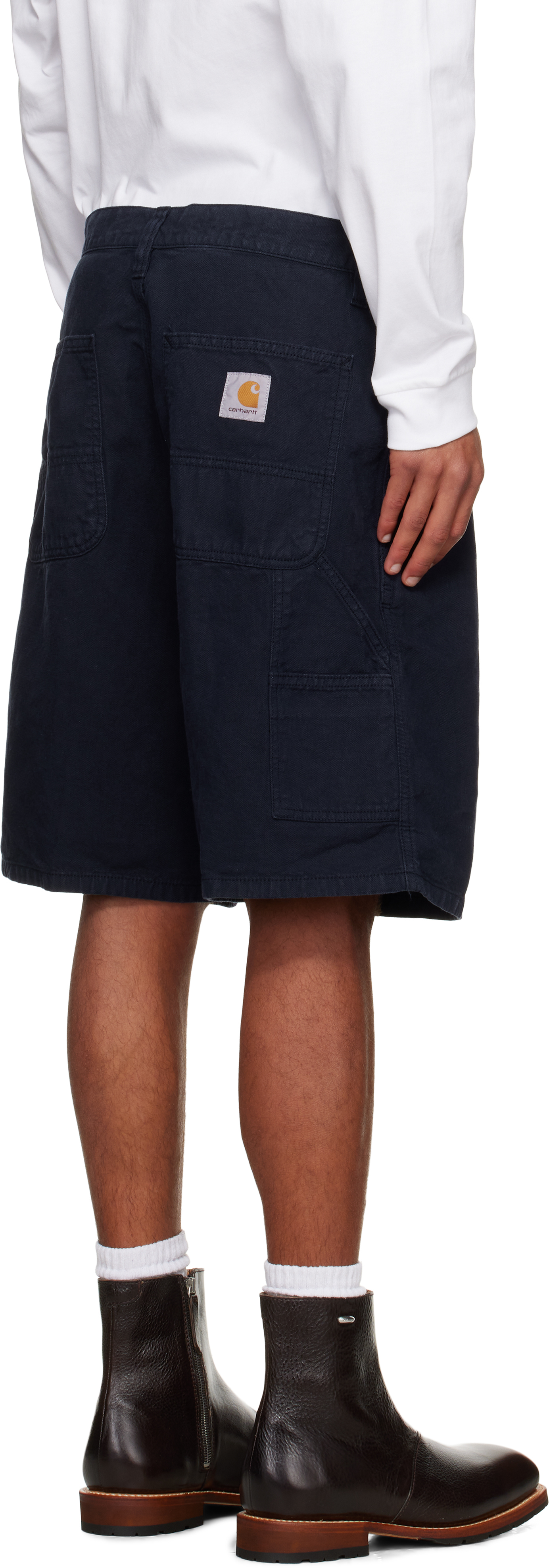 Carhartt Navy Walter Single Knee Shorts In Blue