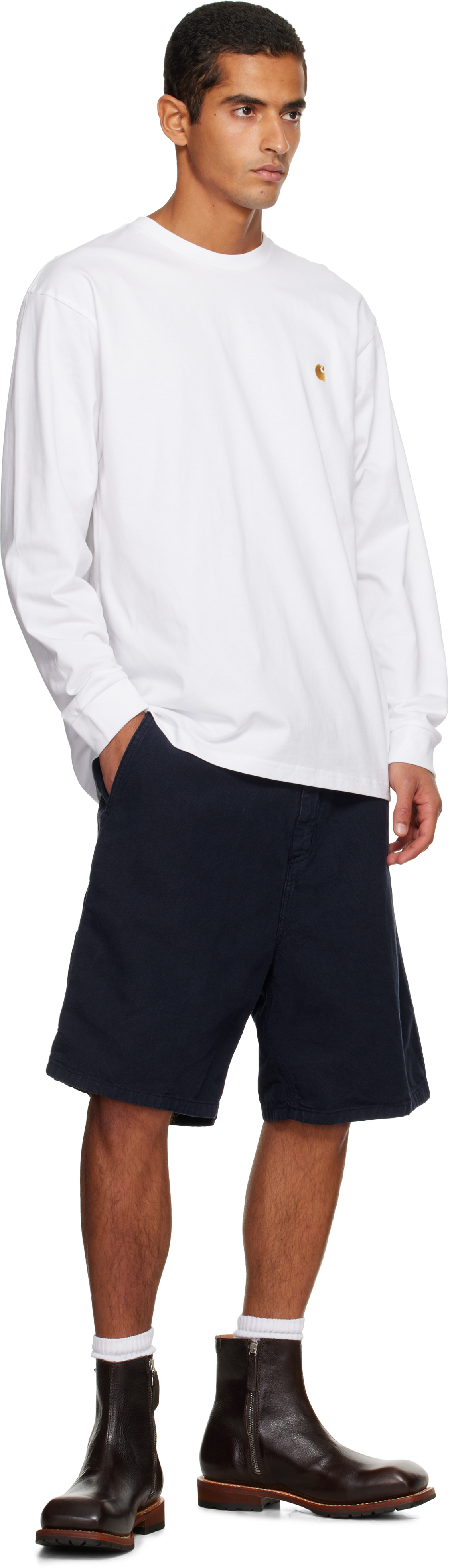 Carhartt Navy Walter Single Knee Shorts In Blue