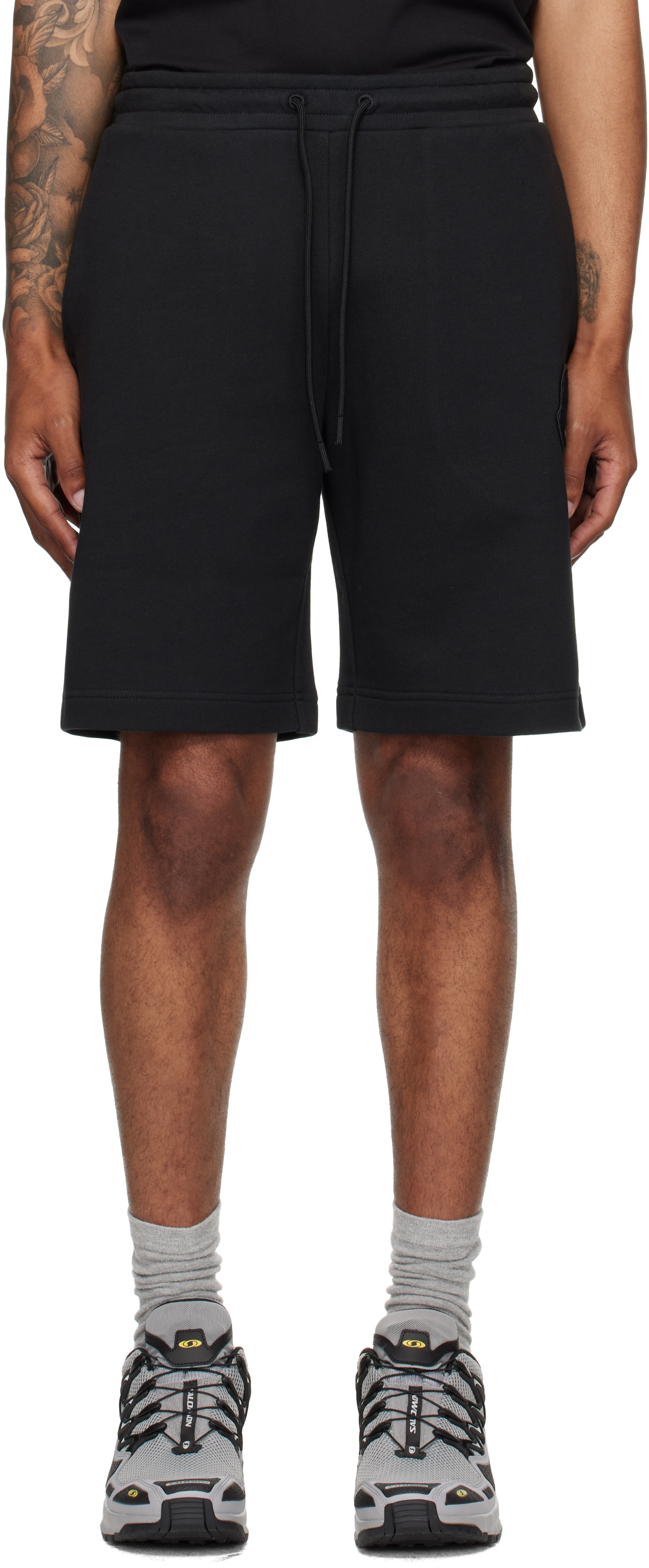 Gray Logo Patch Cotton Shorts