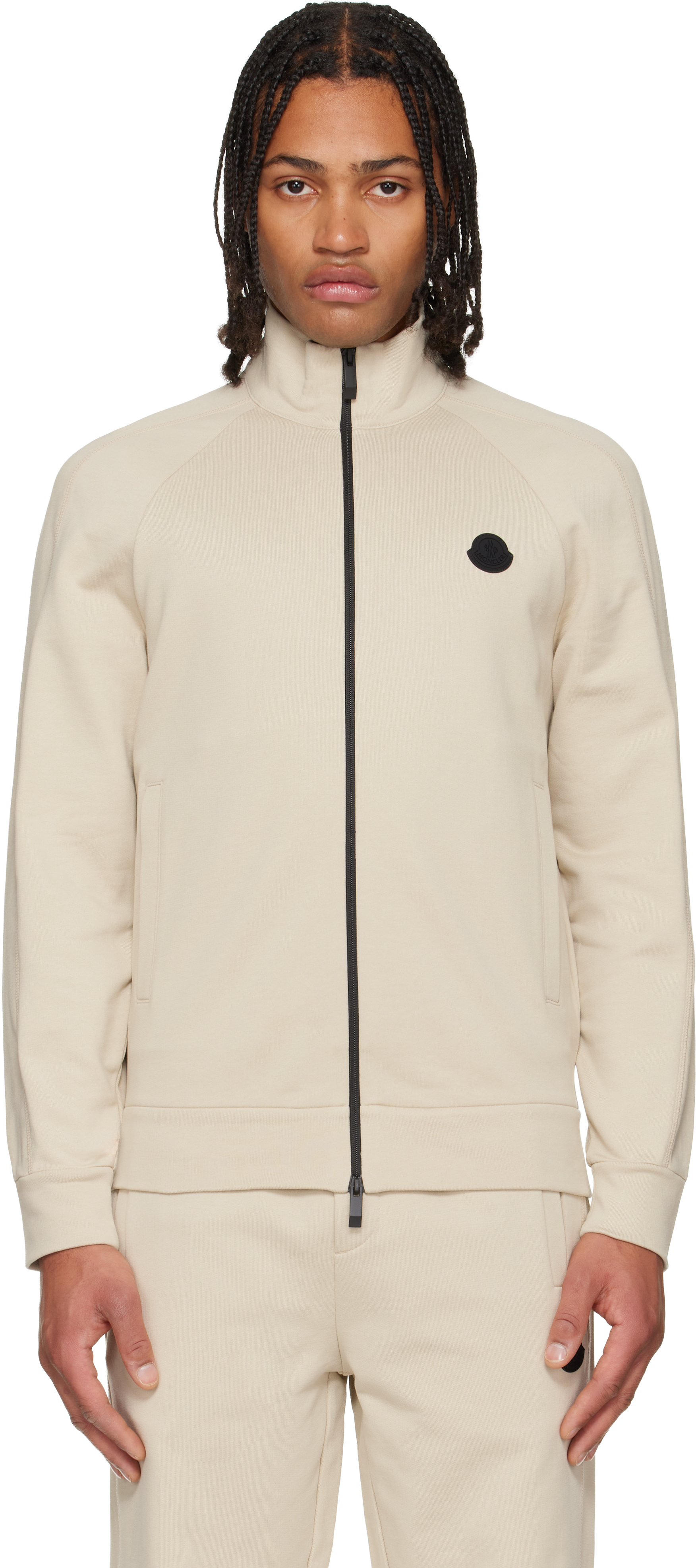 Moncler: Beige Cotton Zip-Up Track Jacket | SSENSE