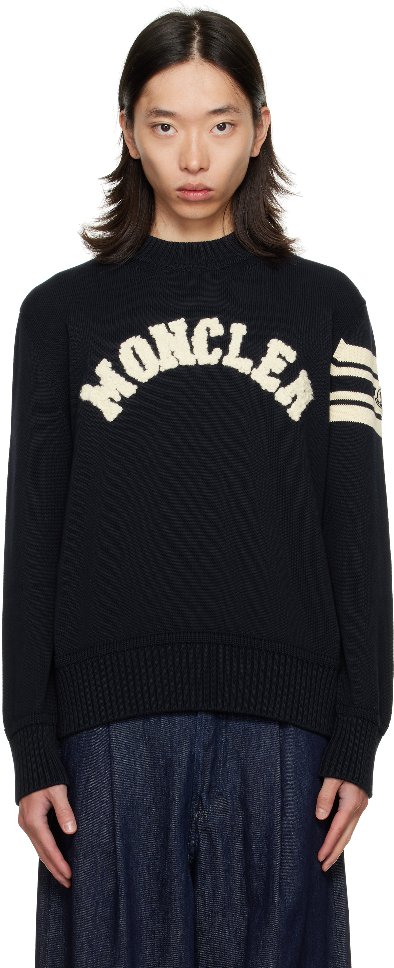 Moncler: Navy Crewneck Sweater | SSENSE