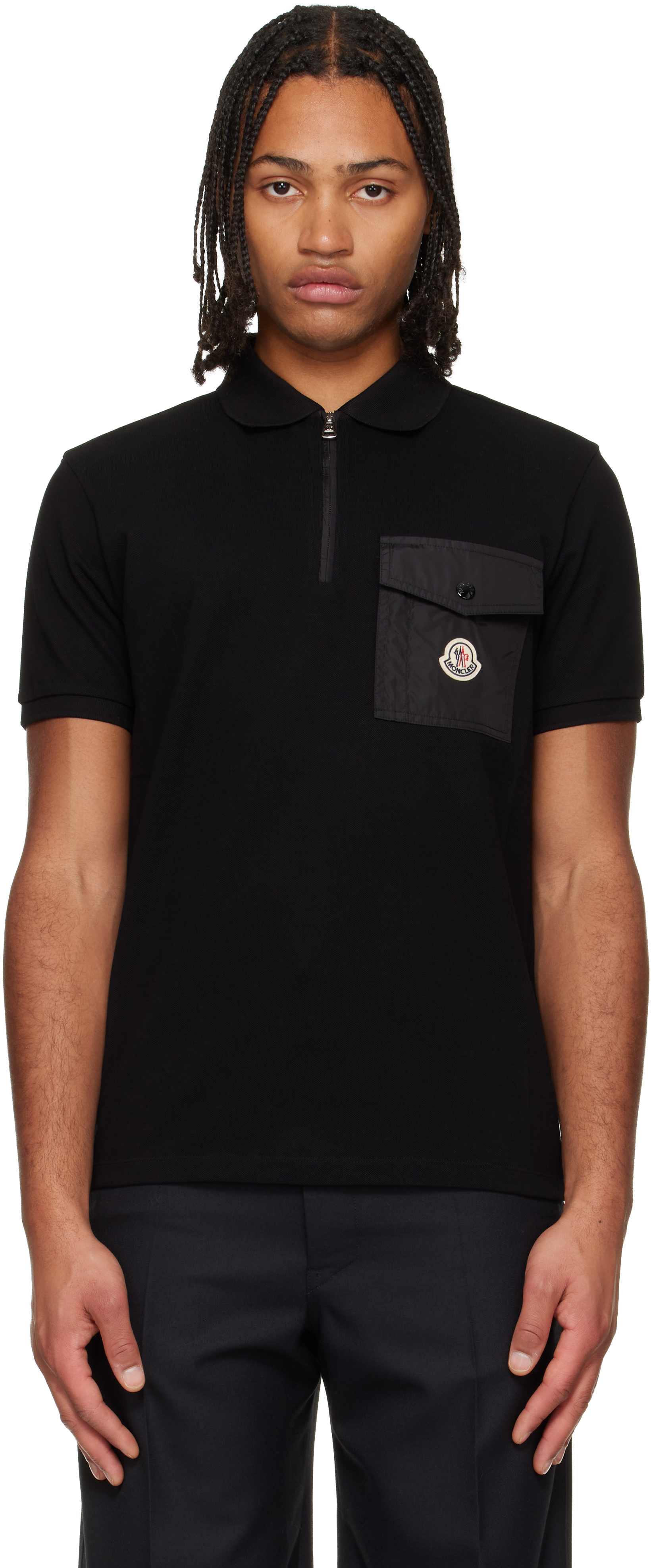 Moncler Cotton Piquet Polo Shirt With Pocket Clothing In Black