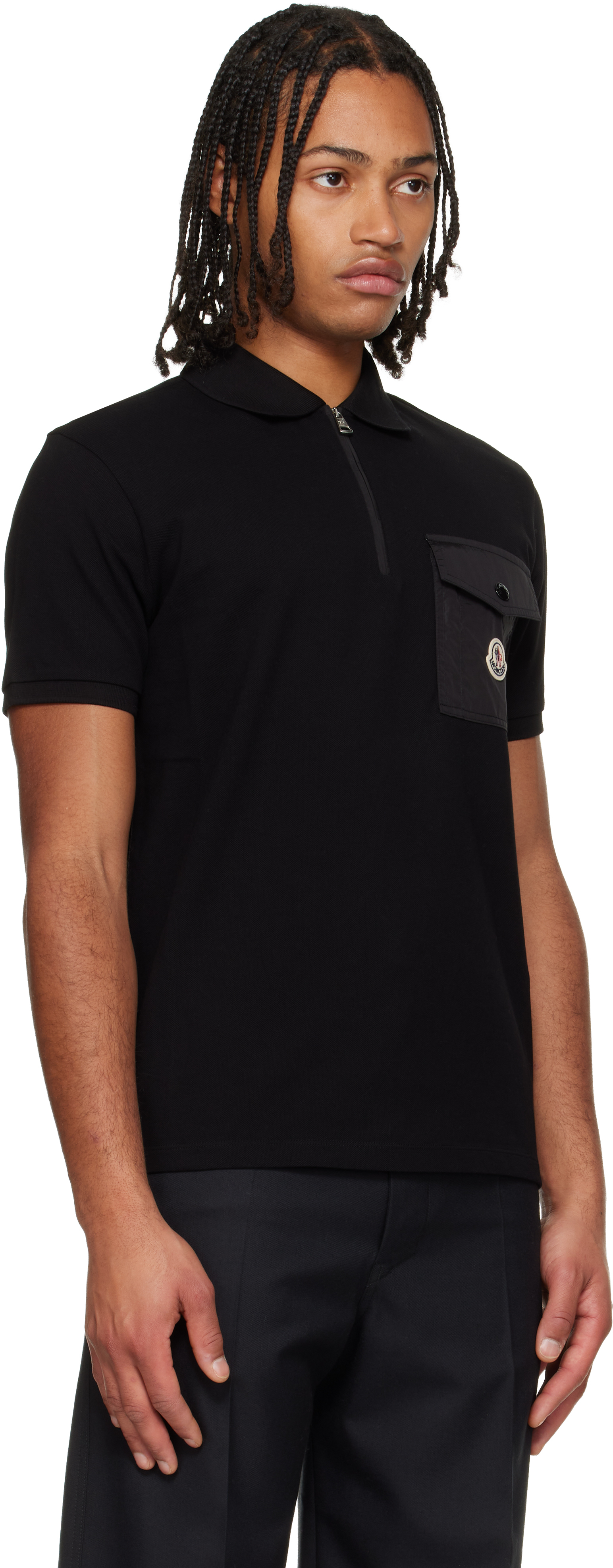 Moncler Cotton Piquet Polo Shirt With Pocket Clothing In Black