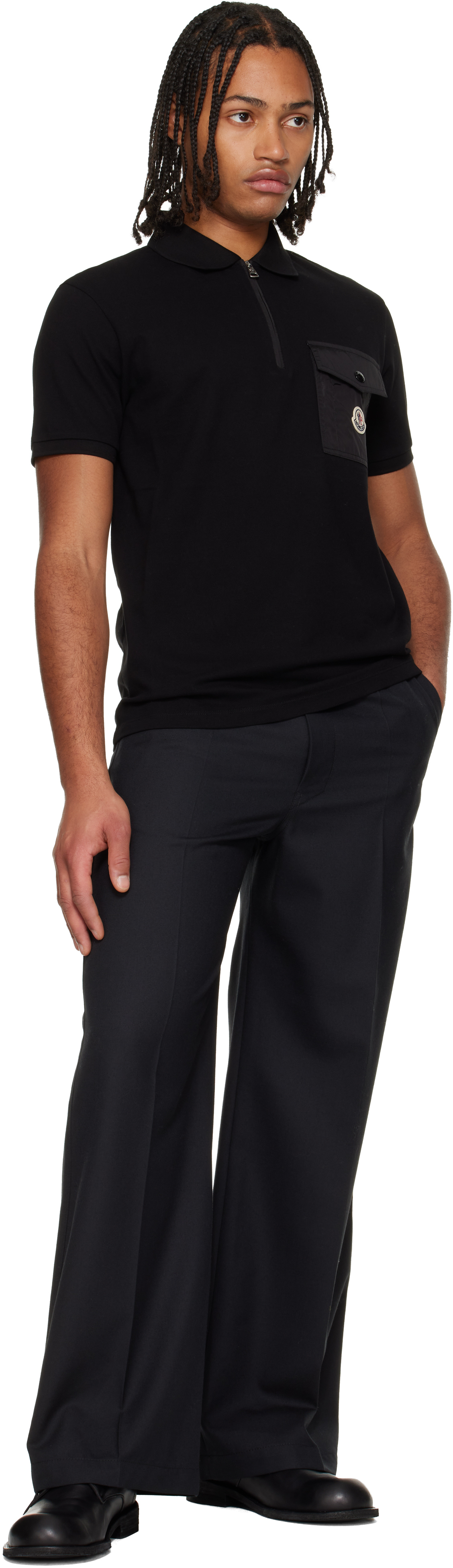 Moncler Cotton Piquet Polo Shirt With Pocket Clothing In Black