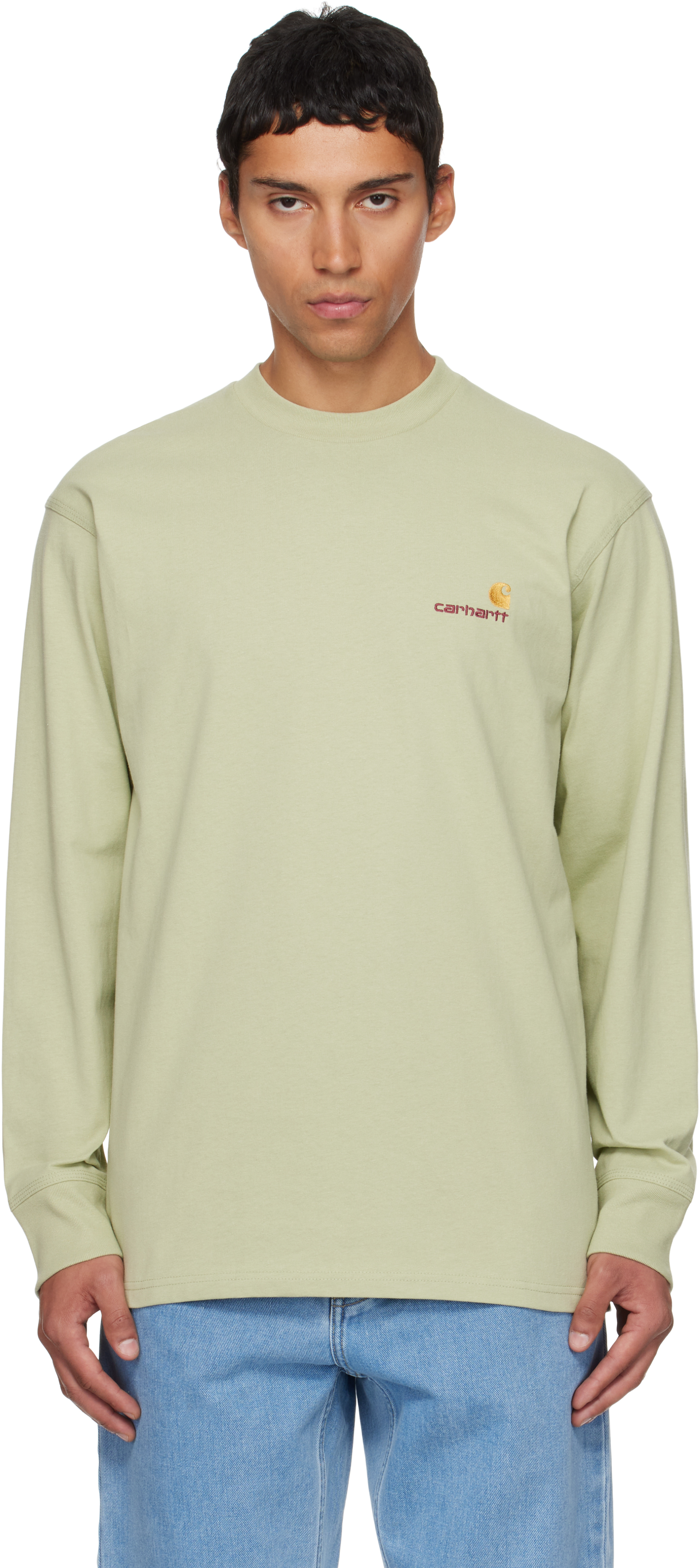 Carhartt Green American Script Long Sleeve T-shirt In Green