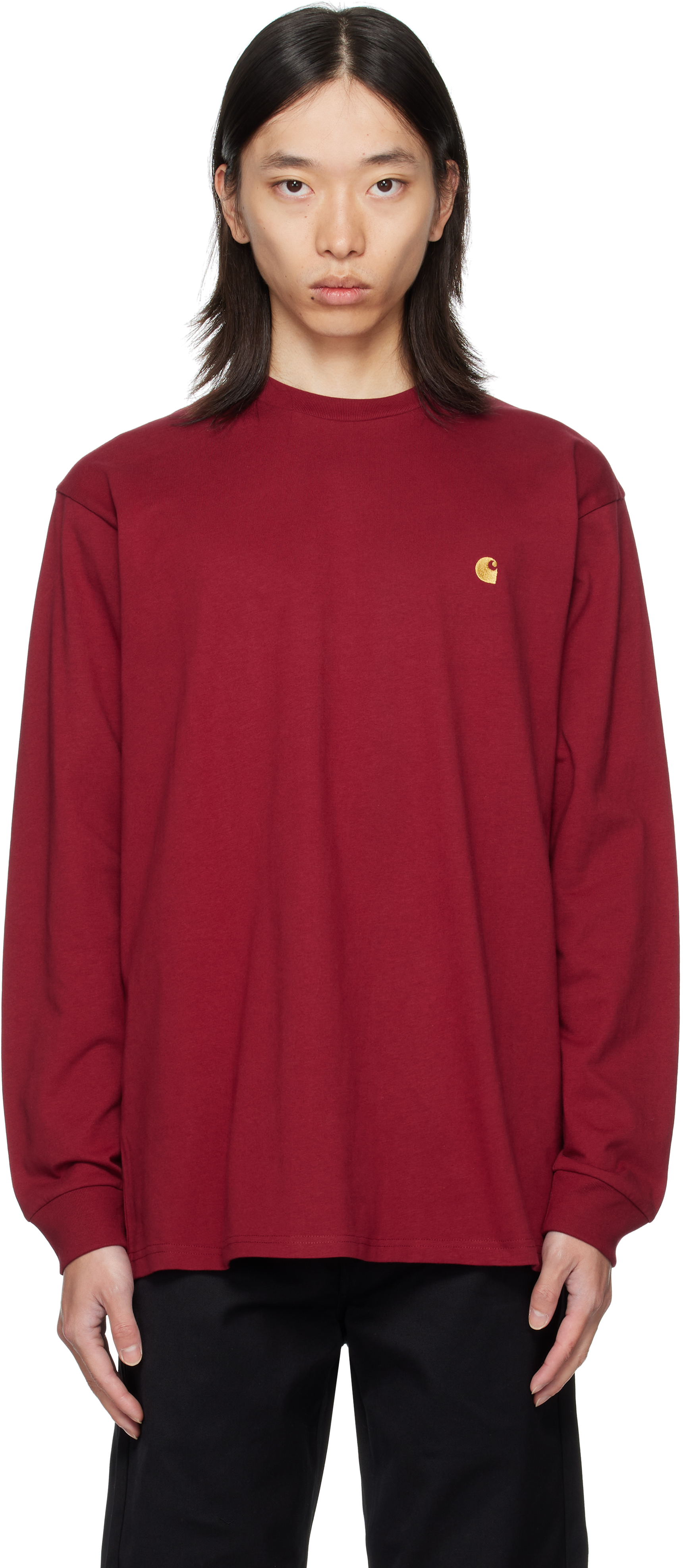 Carhartt Red L/s Chase T-shirt In Burgundy