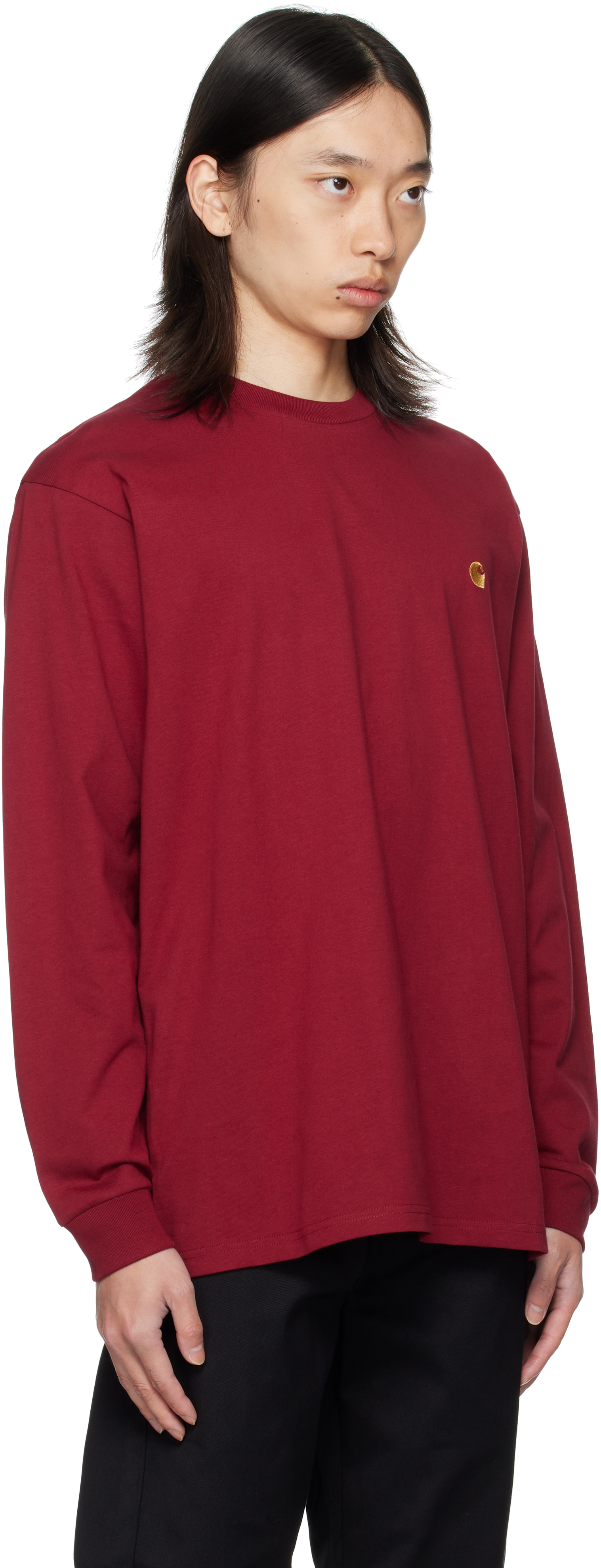 Carhartt Red L/s Chase T-shirt In Burgundy