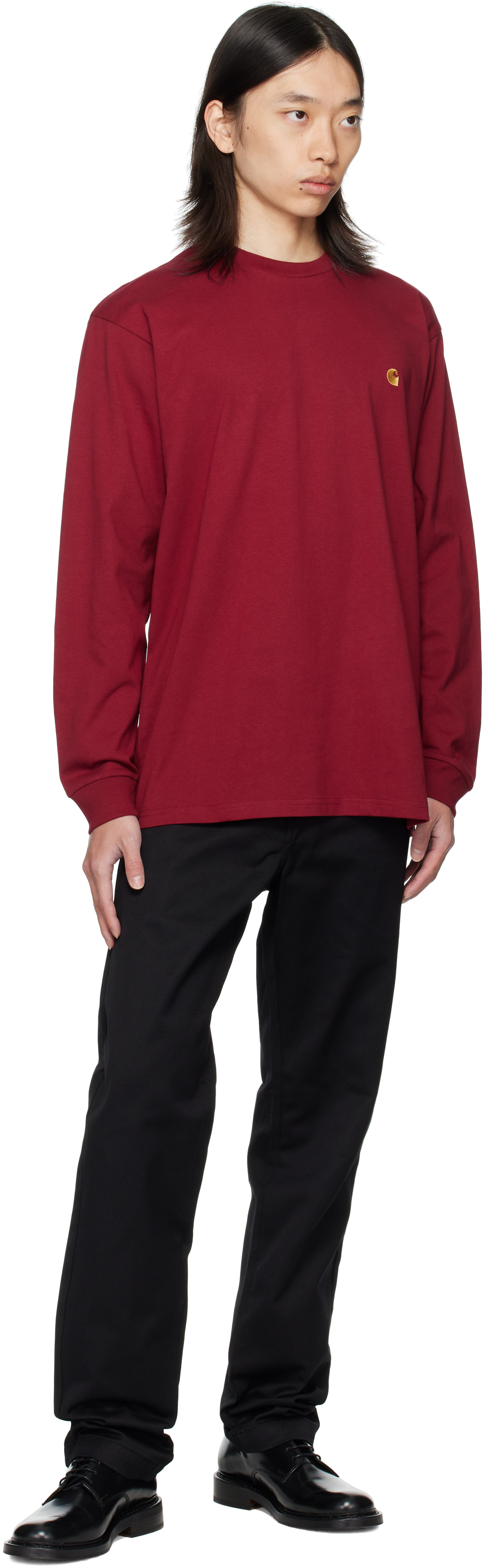 Carhartt Red L/s Chase T-shirt In Burgundy
