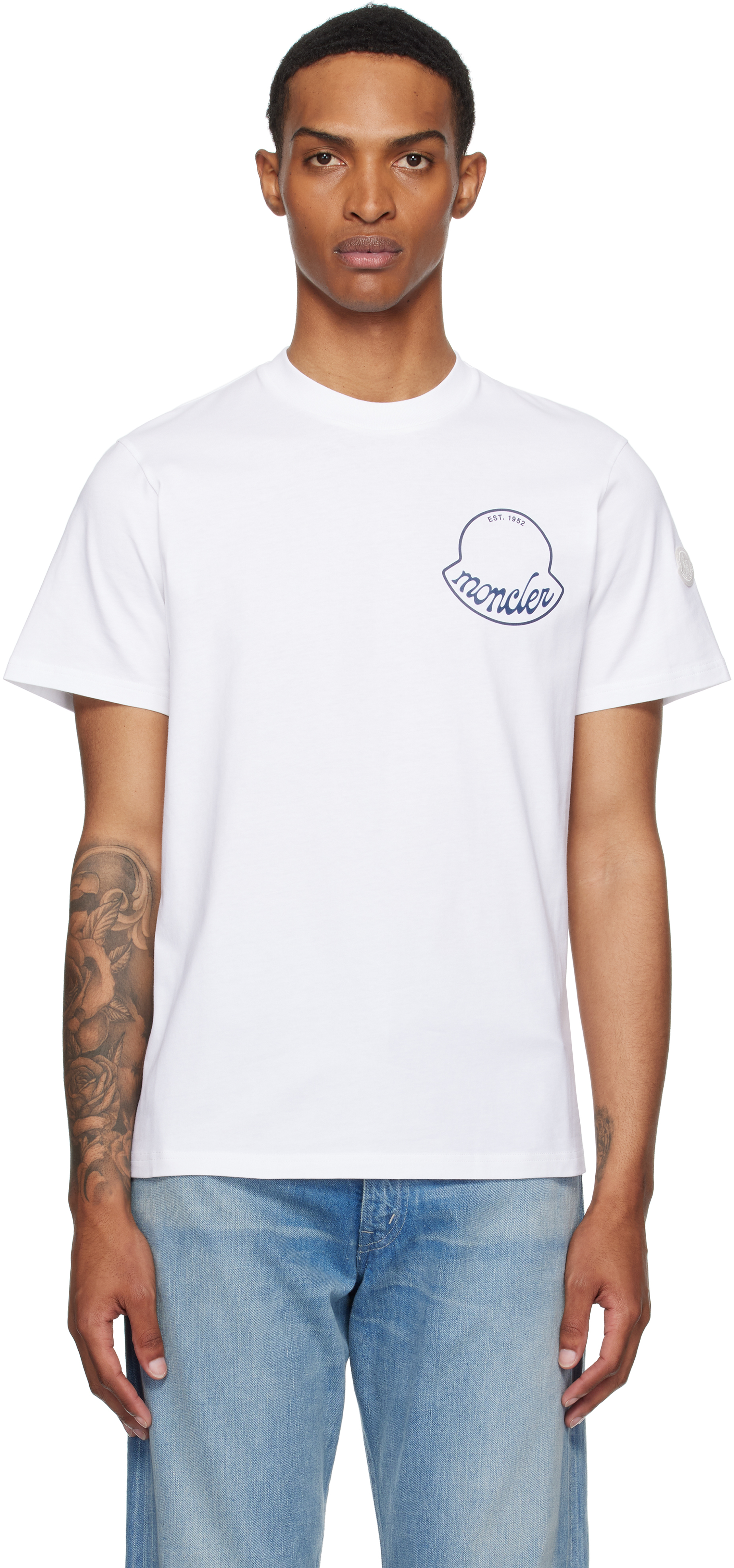 さーちゃんさん専用　　MONCLER ホワイト Tシャツ XS Moncler: ホワイト ロゴ コットン Tシャツ | SSENSE 日本