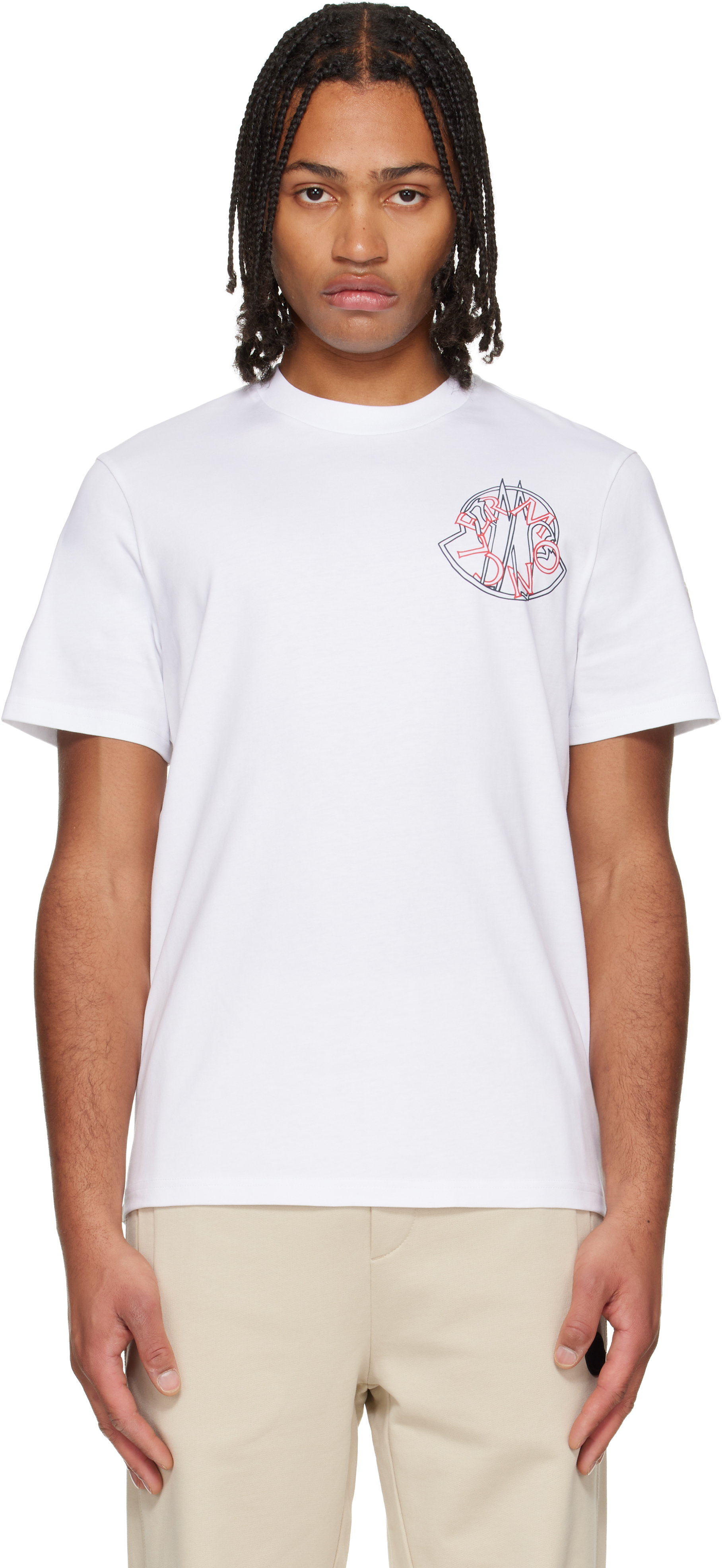 Moncler: White Overlapped Logo Cotton T-shirt | SSENSE Canada