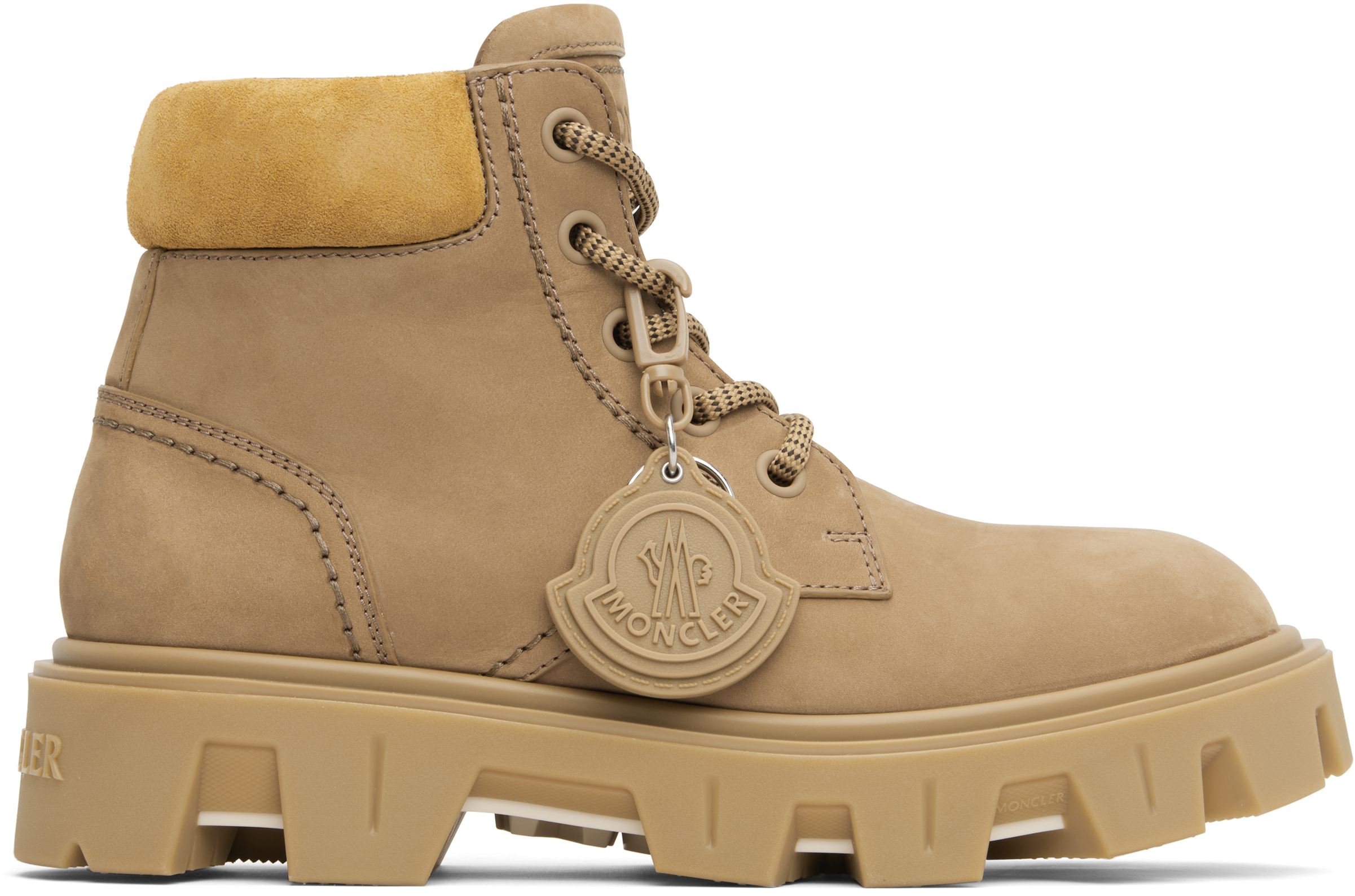 Moncler Tan Lace-Up Boots with Black Accents MONCLER Aurea paneled suede ankle boots | NET-A-PORTER main image 4