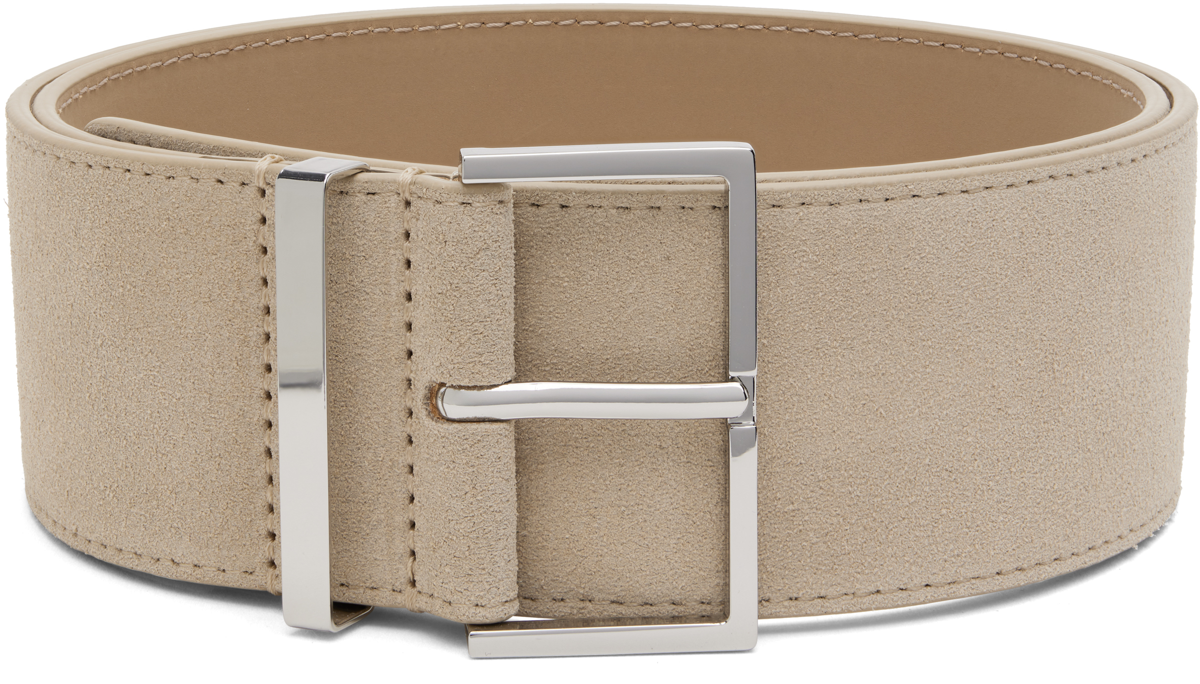 The Frankie Shop Gray Evro Suede Leather Belt In Brown