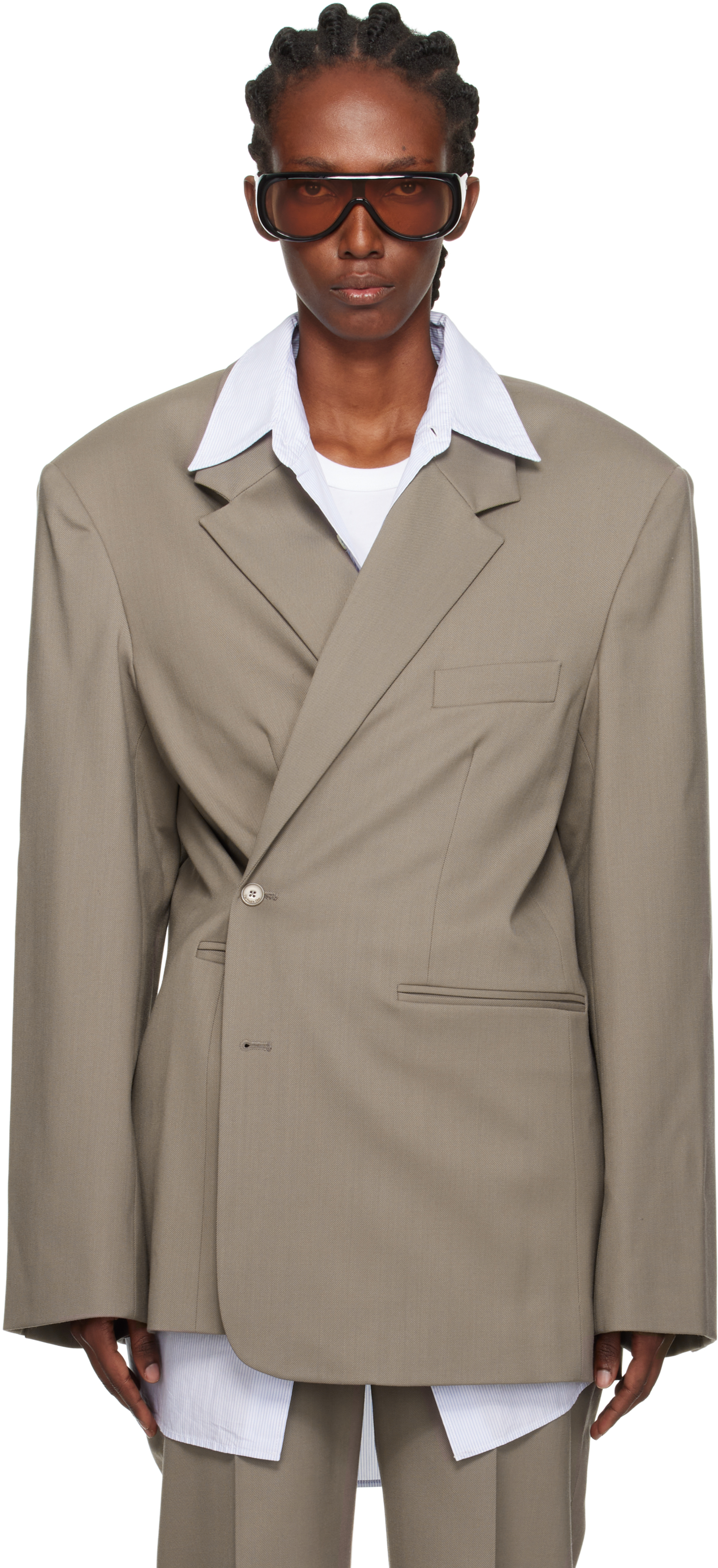 The Frankie Shop Taupe Crosby Wrap Blazer In Neutral