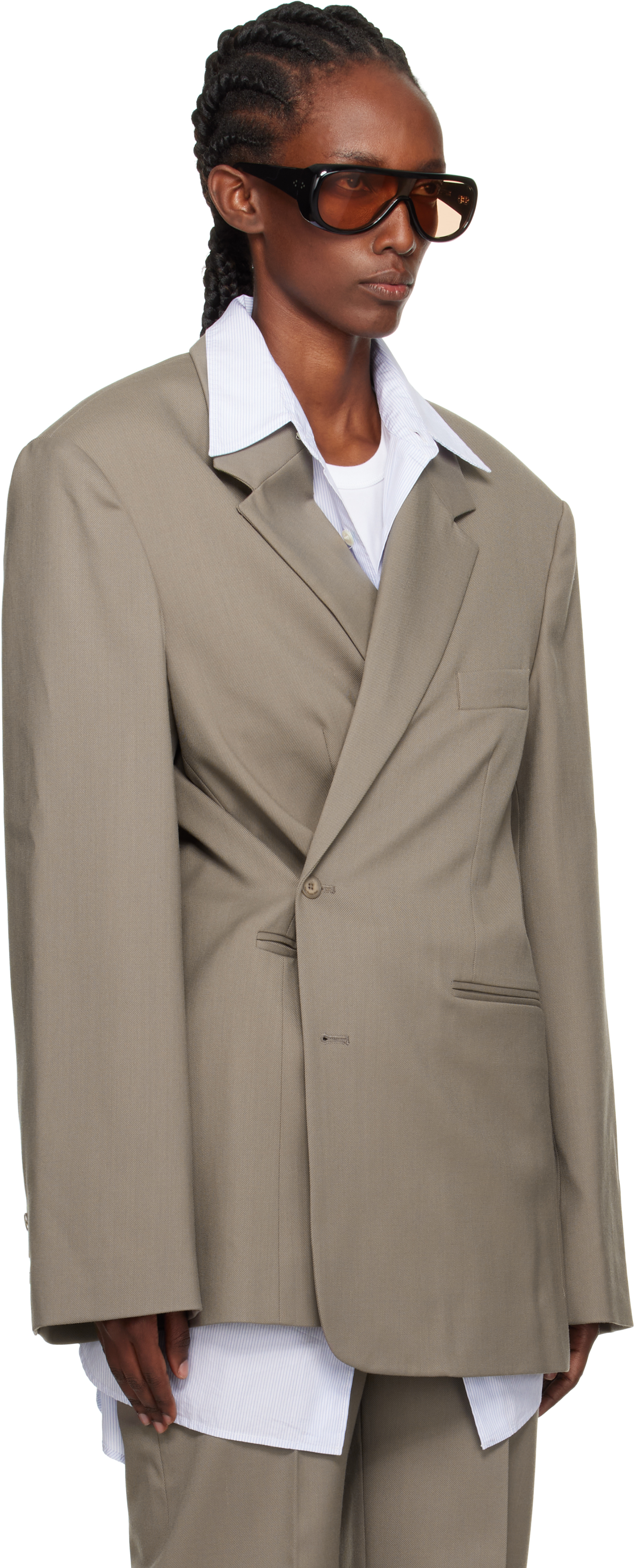 The Frankie Shop Taupe Crosby Wrap Blazer In Neutral