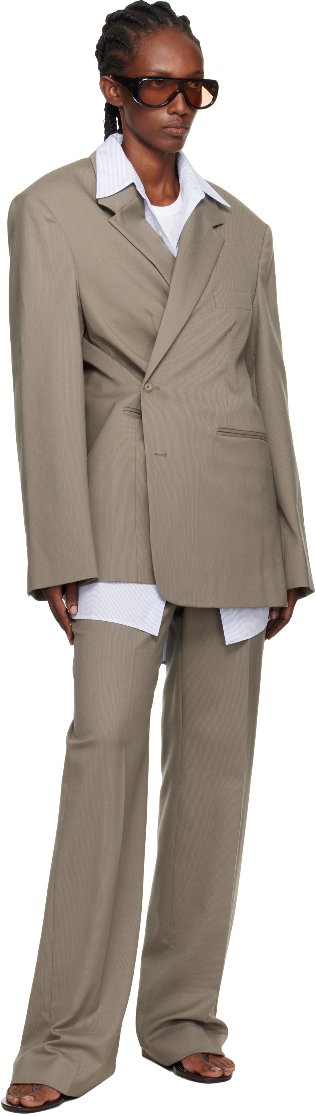 The Frankie Shop Taupe Crosby Wrap Blazer In Neutral
