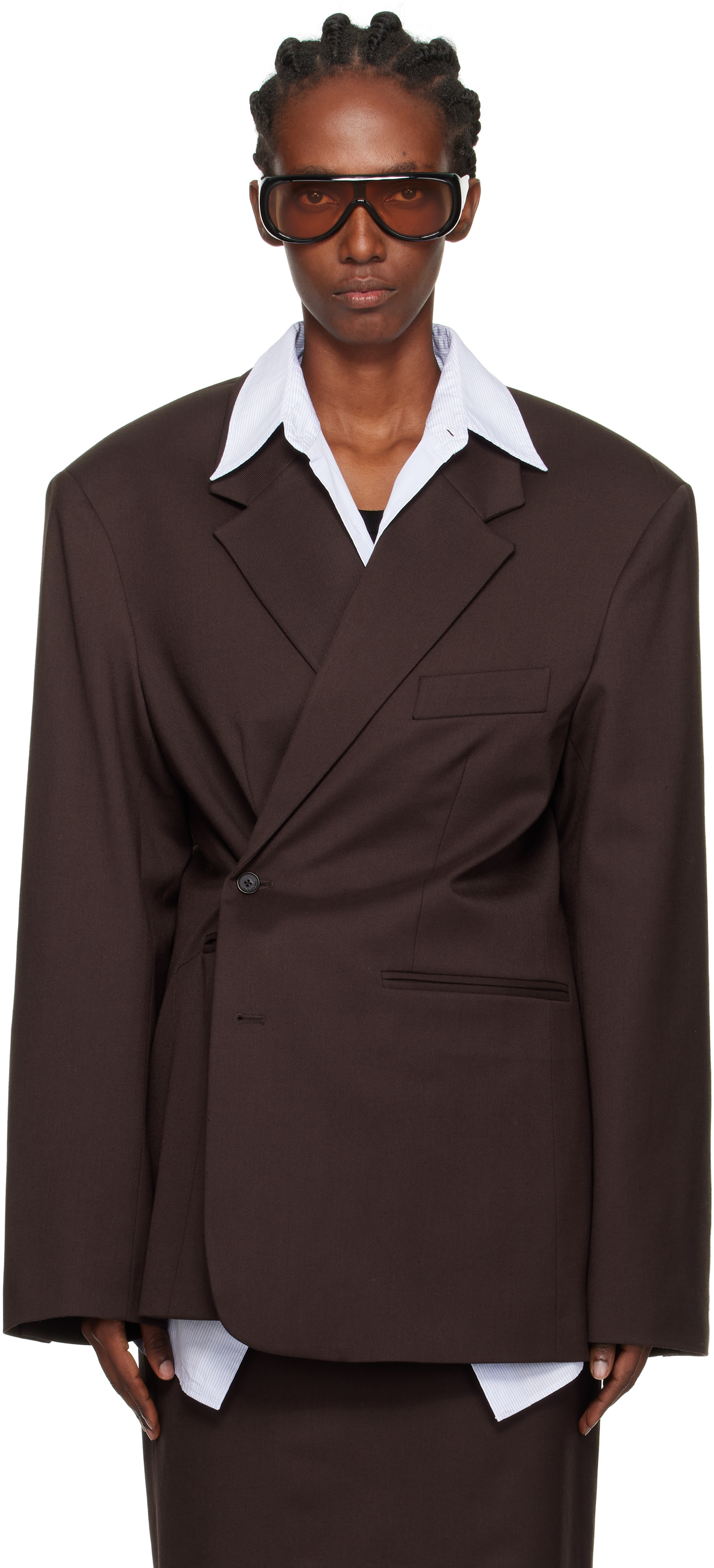 The Frankie Shop Crosby Wrap Blazer In Brown