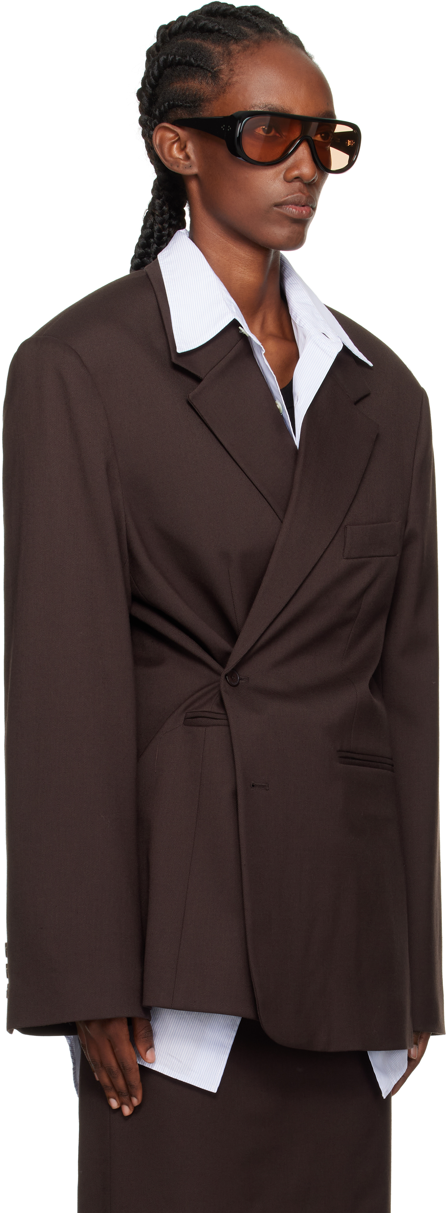 The Frankie Shop Crosby Wrap Blazer In Brown
