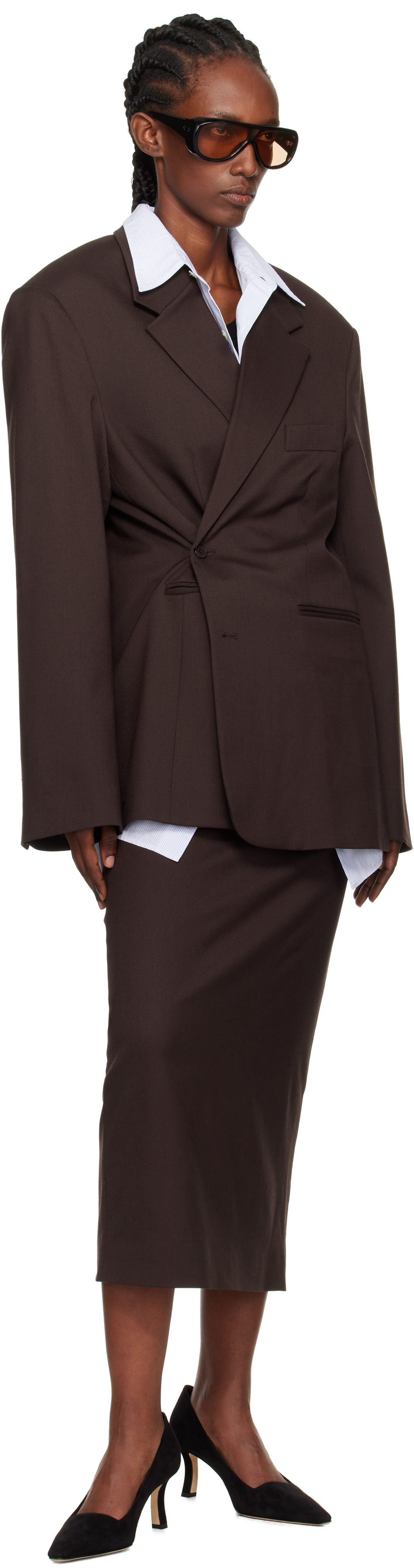 The Frankie Shop Crosby Wrap Blazer In Brown